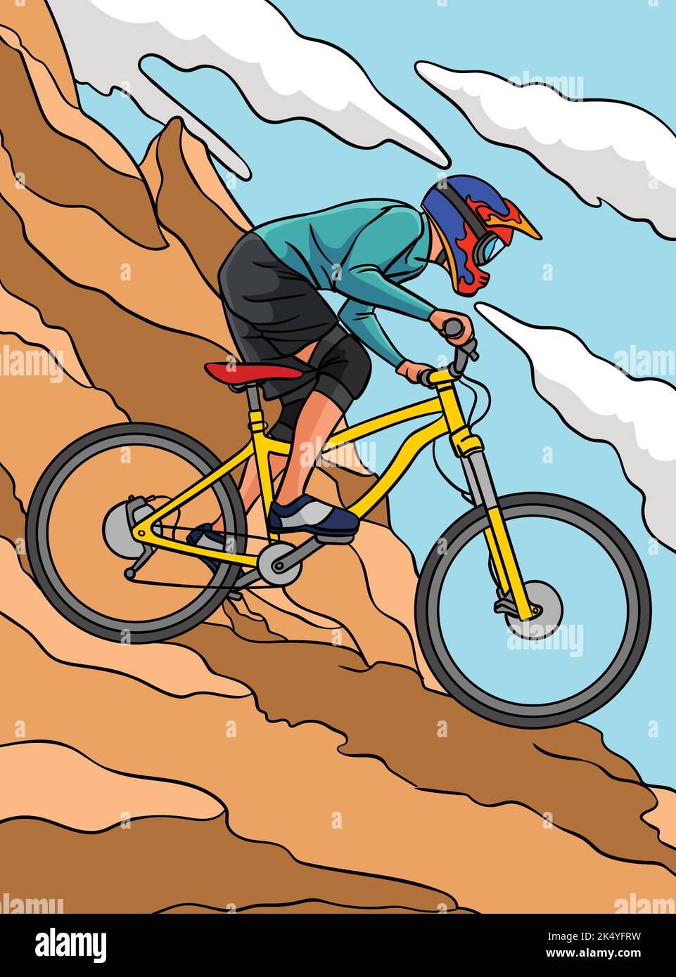 Illustration du dessin animé de couleur Mountain Biker Illustration de Vecteur