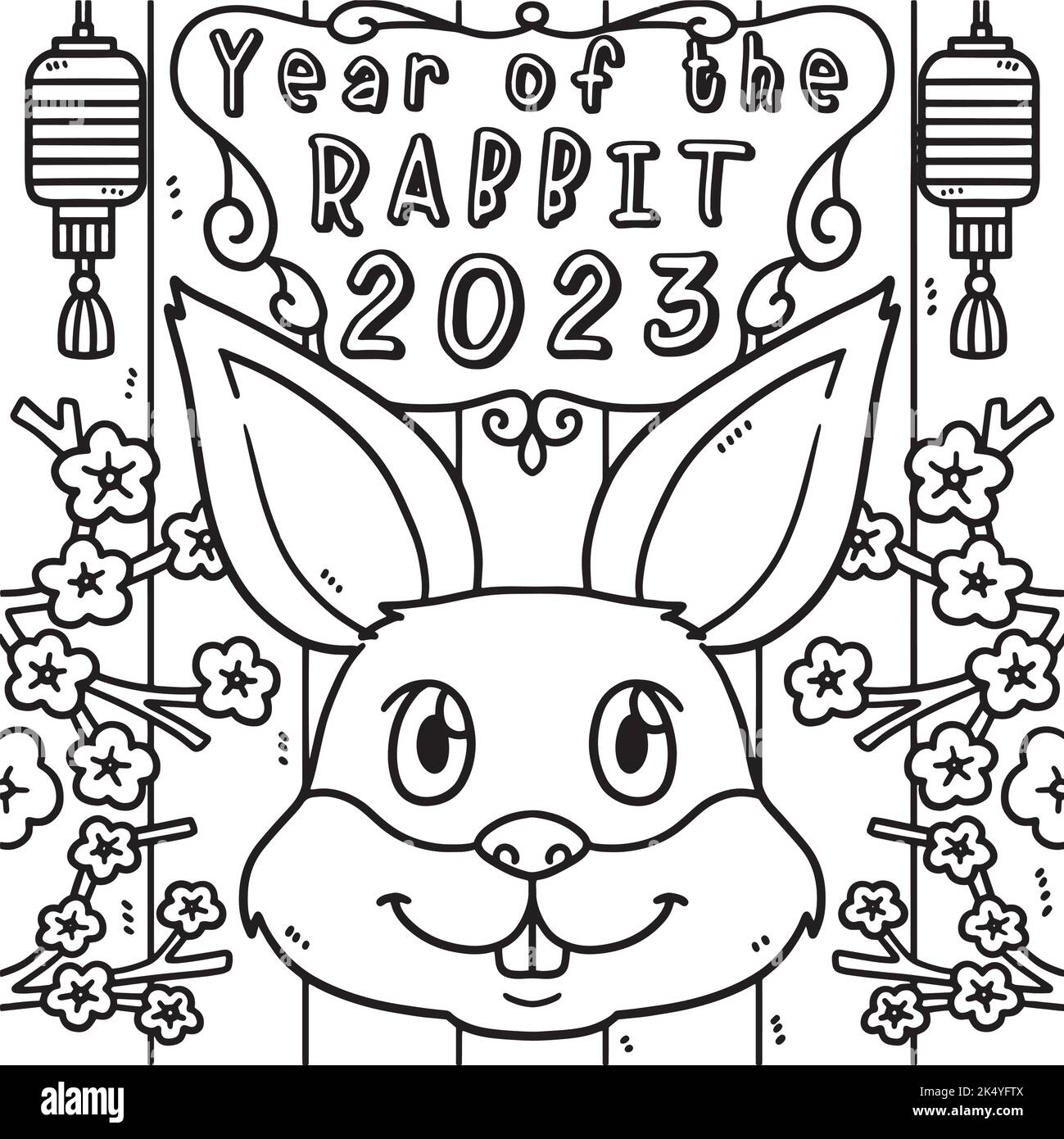 Année du lapin 2023 coloriage page pour enfants Illustration de Vecteur