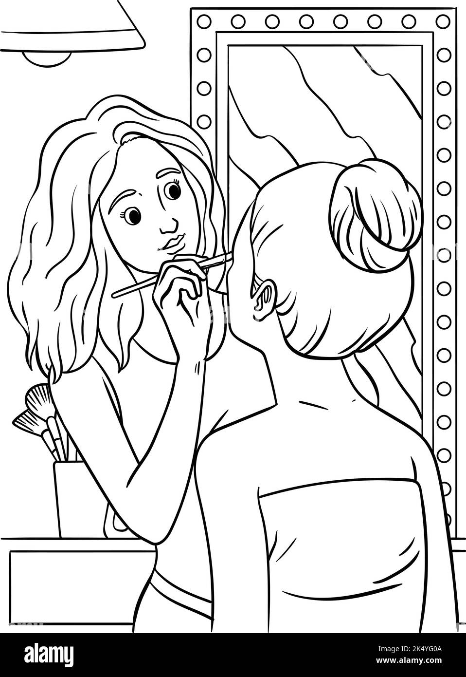 Page de coloriage d'artiste de maquillage pour enfants Illustration de Vecteur