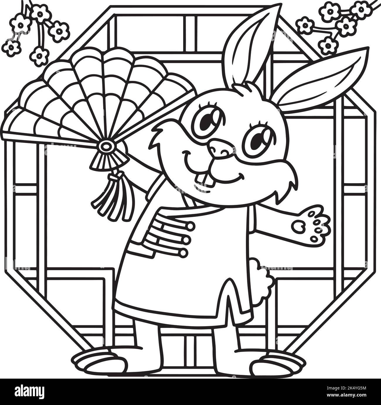 Lapin Chinois Fan année de la coloration de lapin Illustration de Vecteur