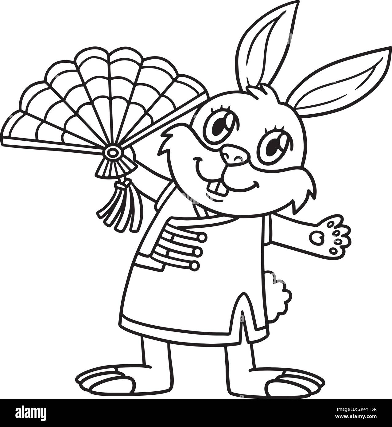 Page de coloriage isolée de ventilateur chinois de lapin Illustration de Vecteur