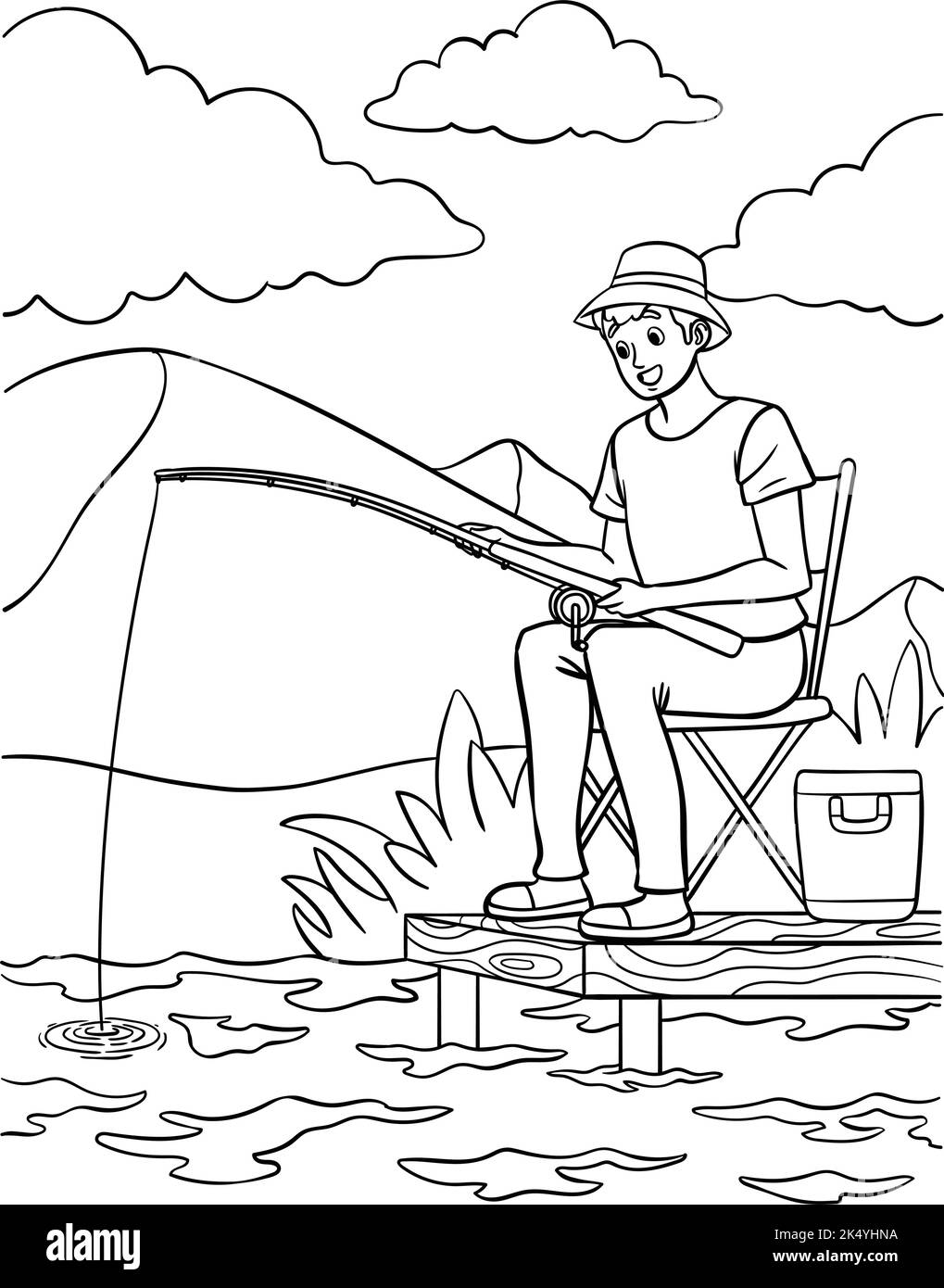 Page de coloriage pour la pêche pour les enfants Illustration de Vecteur