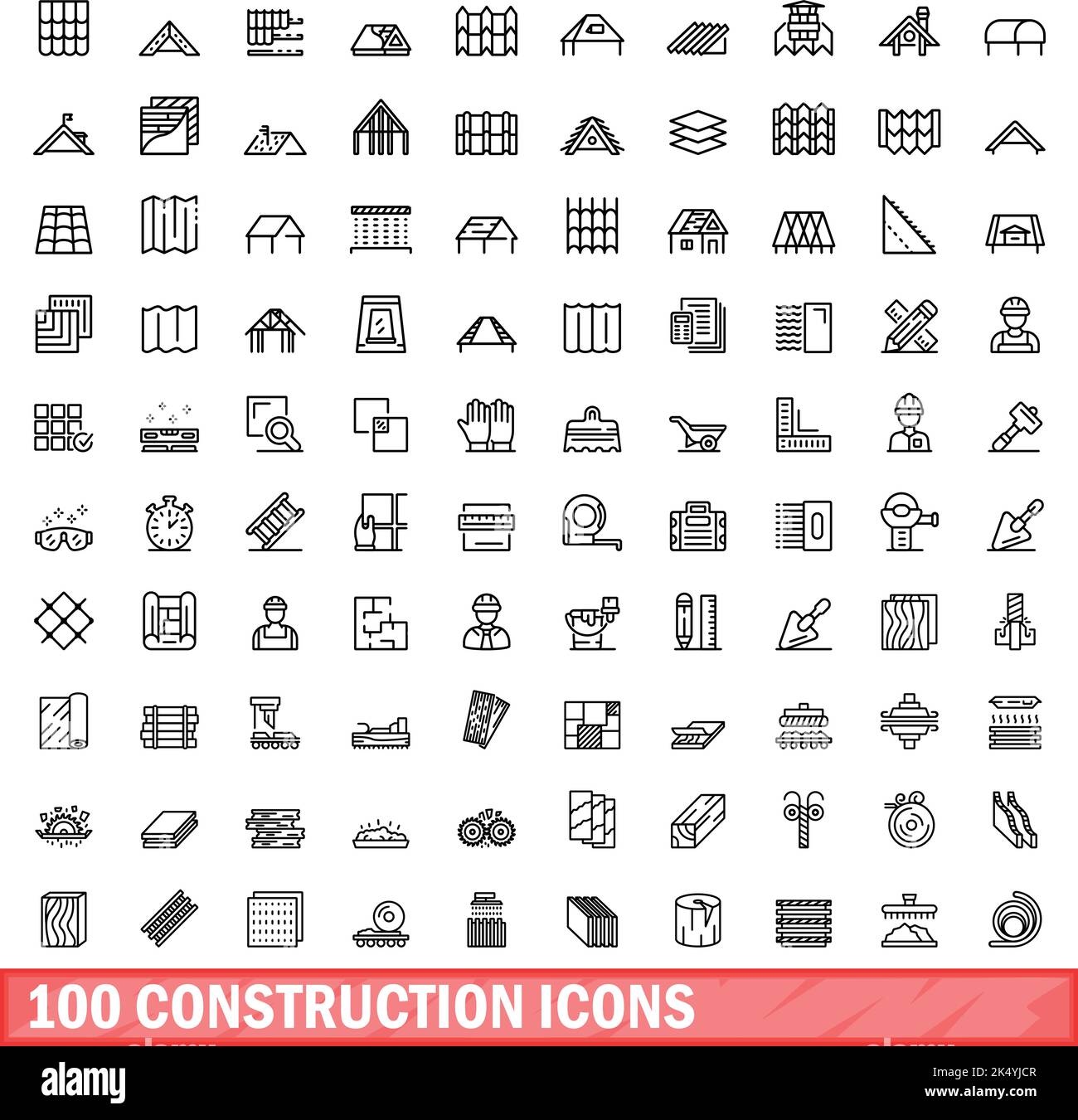 ensemble de 100 icônes de construction. Illustration de 100 icônes de construction ensemble de vecteurs isolé sur fond blanc Illustration de Vecteur