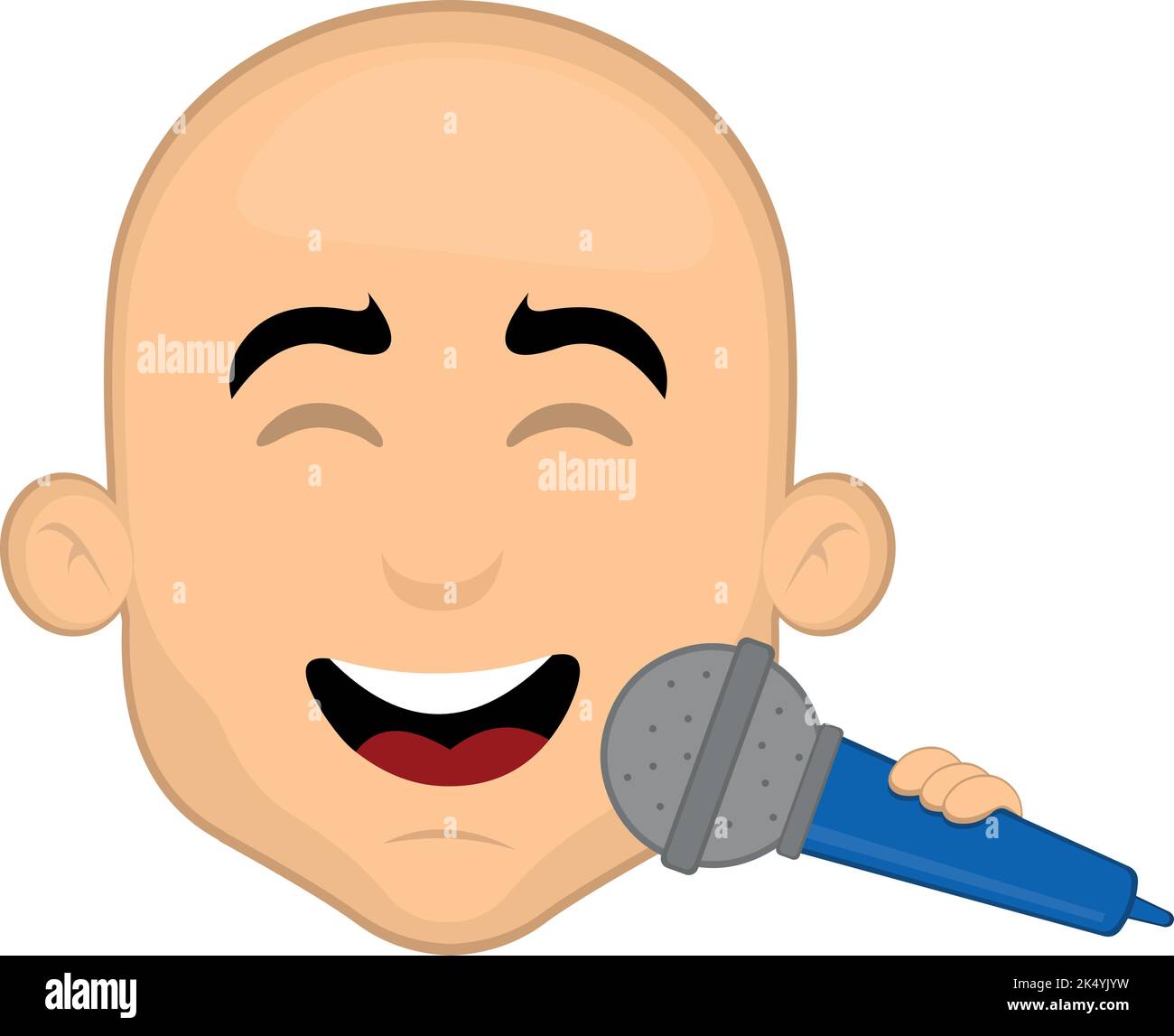 Illustration vectorielle du visage d'un dessin animé d'homme chauve chantant avec un microphone dans sa main Illustration de Vecteur