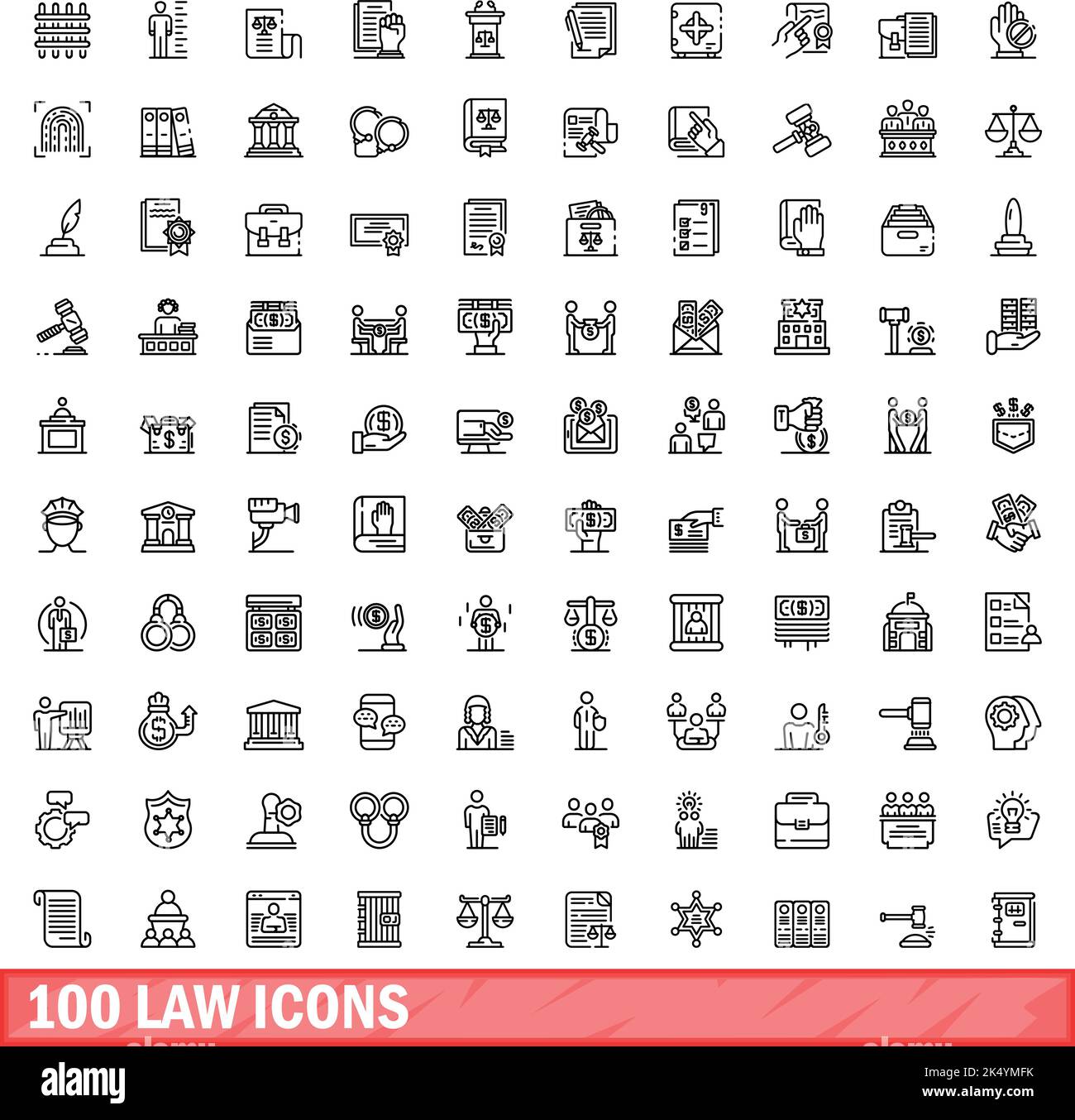 100 icônes de loi définies.Illustration de 100 icônes de loi ensemble de vecteurs isolé sur fond blanc Illustration de Vecteur