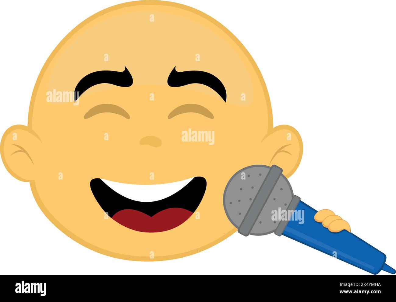 Illustration vectorielle emoji d'un personnage de dessin animé jaune chantant avec un microphone en main Illustration de Vecteur