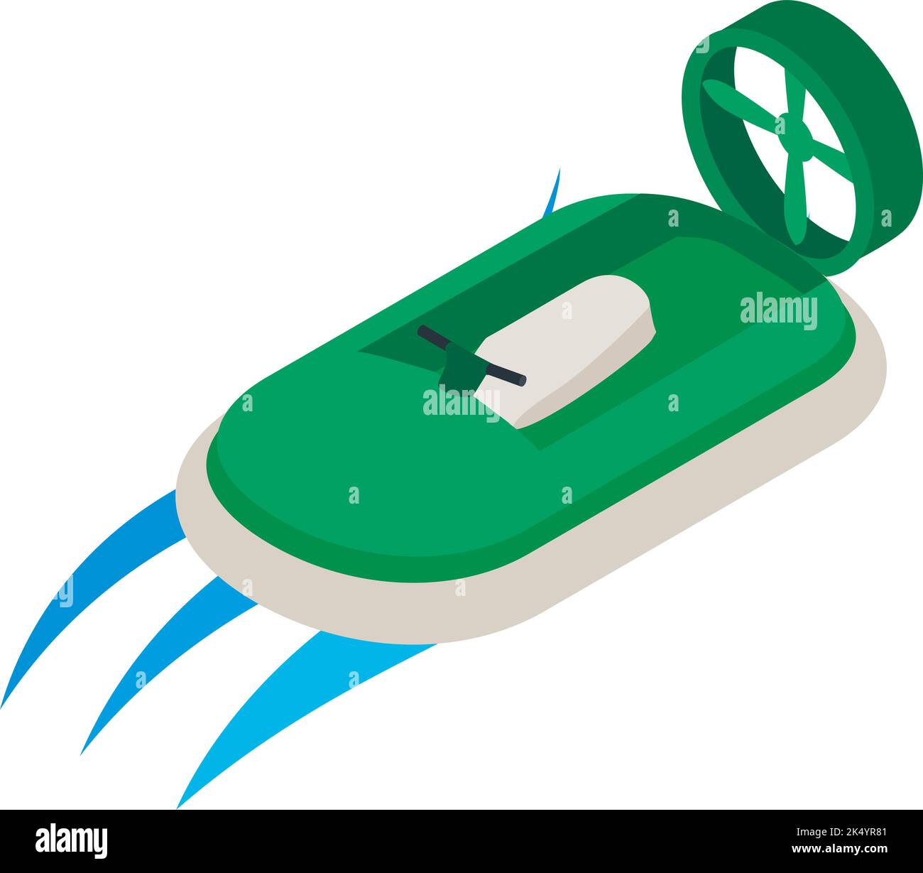 Placez le pointeur de la souris sur le vecteur isométrique de l'icône Nouvel aéroglisseur moderne vert sur l'icône de l'eau. Coussin d'air bateau, aéroglisseur, sport nautique Illustration de Vecteur