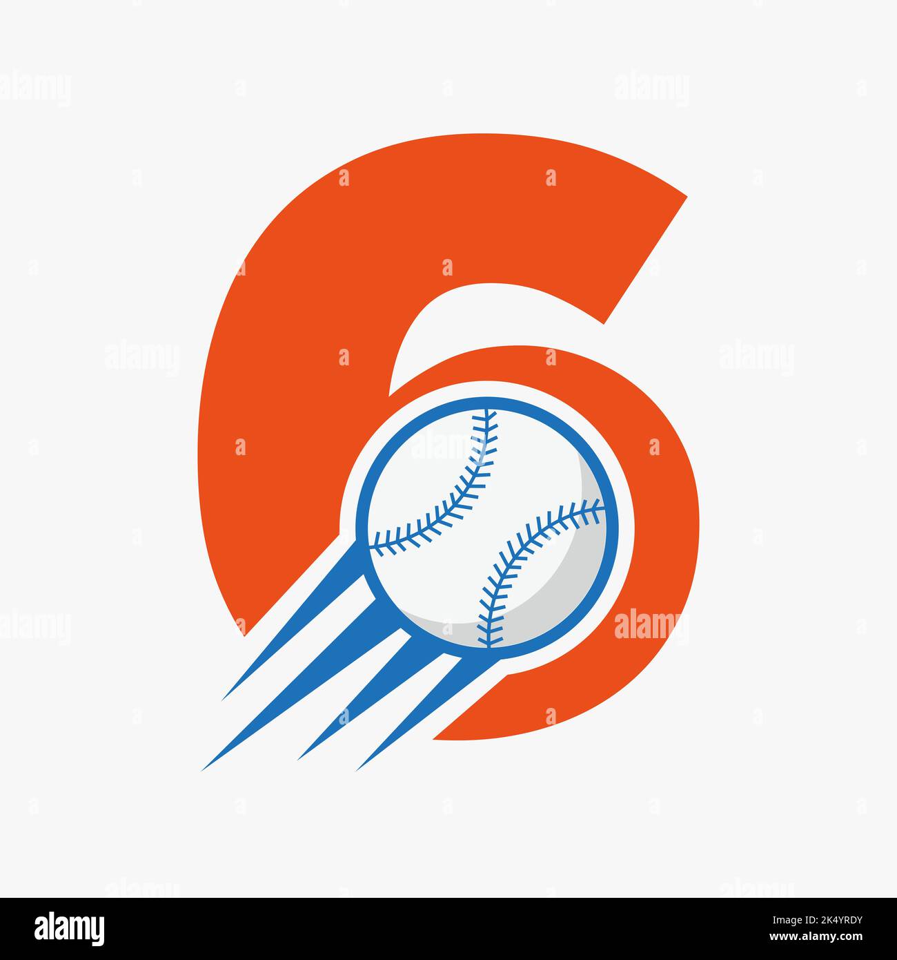 Concept du logo de base-ball de la lettre 6 initiale avec modèle vectoriel d'icône de base-ball mobile Illustration de Vecteur