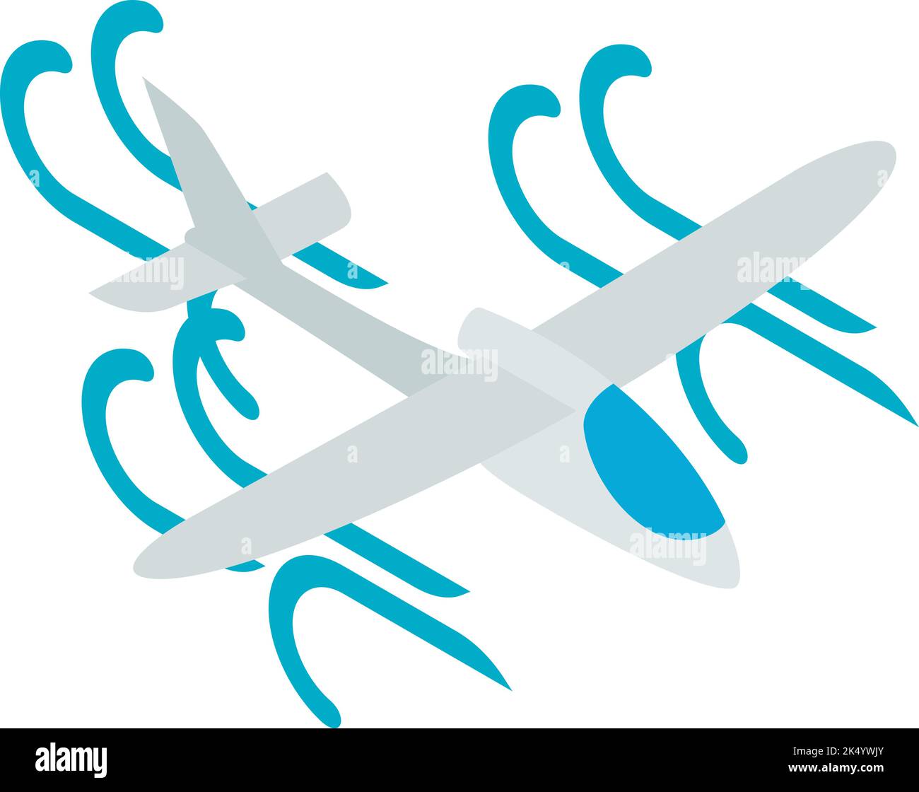 Vecteur isométrique de l'icône du plan de navigation. Magnifique planeur blanc dans l'icône de flux d'air. Le transport aérien, un avion non motorisé Illustration de Vecteur
