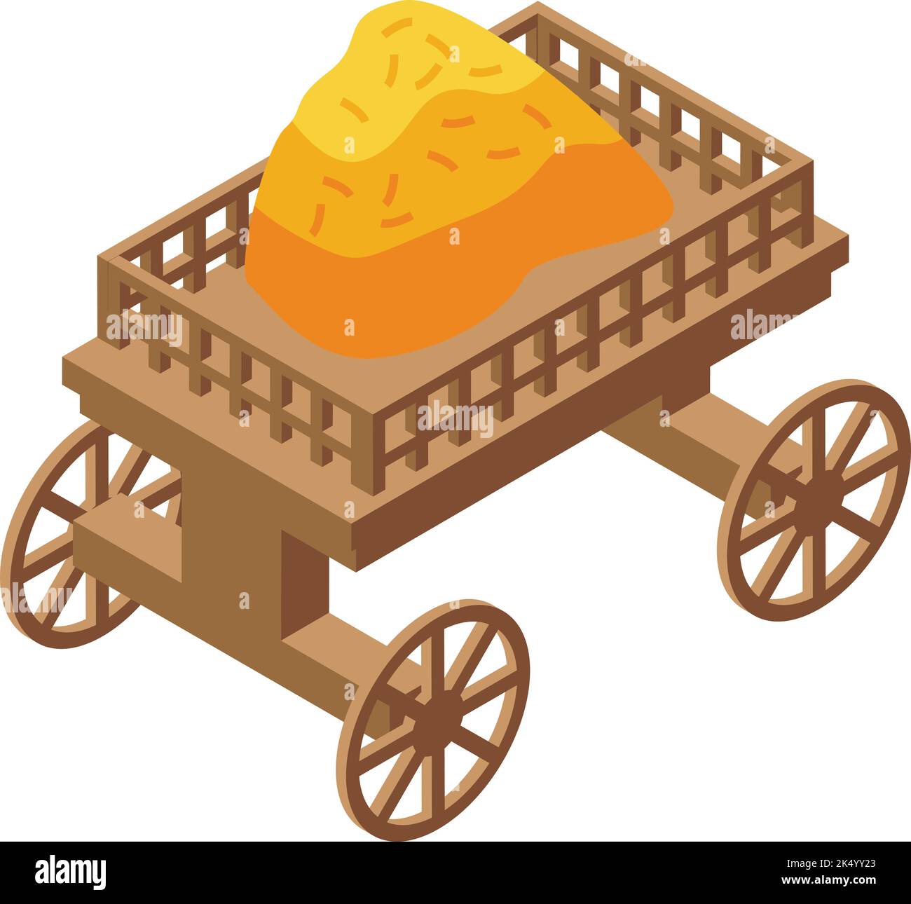 Vecteur isométrique de l'icône du chariot à balles. Paille de foin. Herbe de ferme Illustration de Vecteur