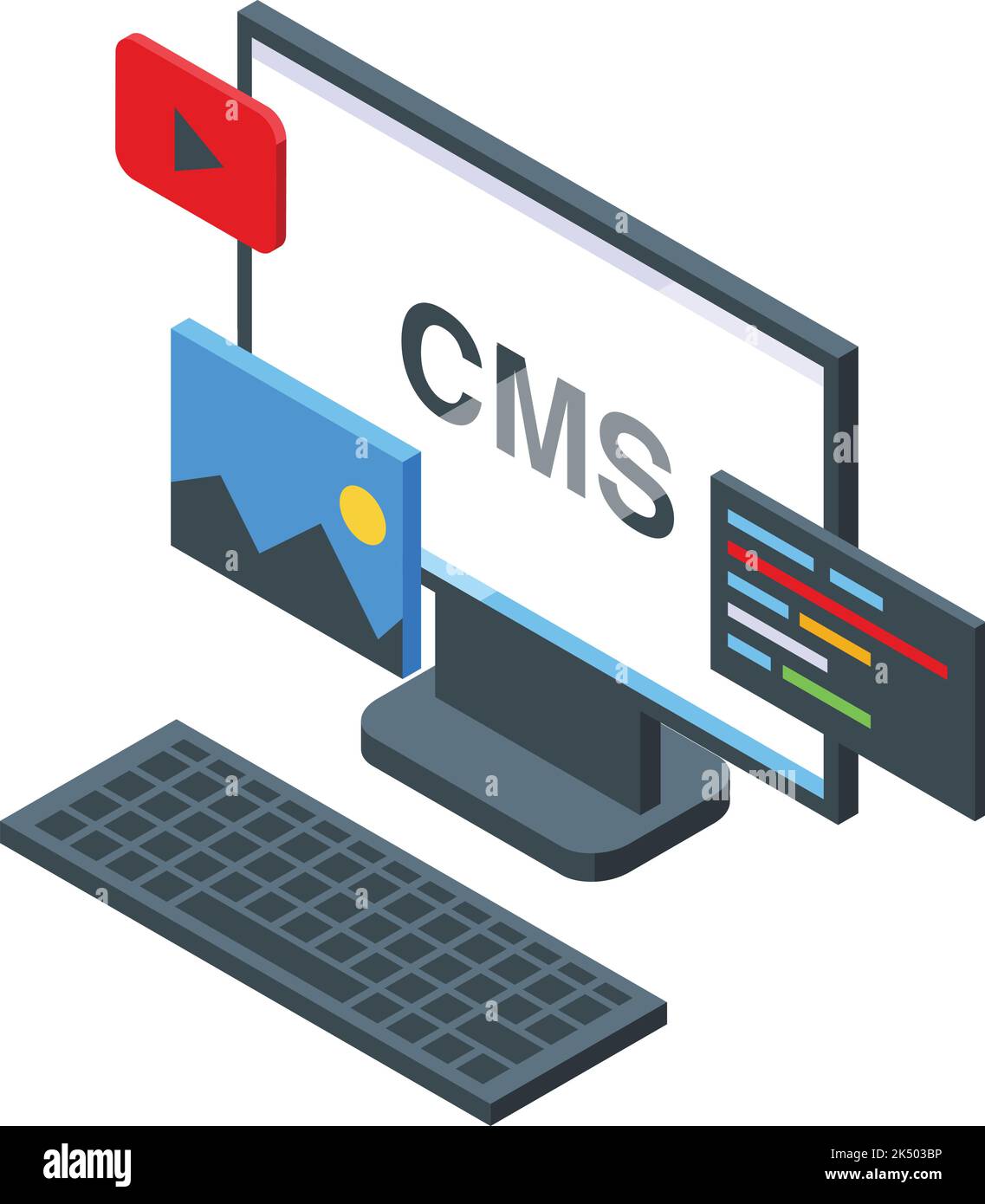 Vecteur isométrique de l'icône de développement CMS. Interface HTML. Données numériques Illustration de Vecteur