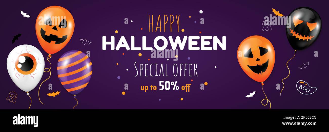 Bannière Halloween avec ballons à thème air. Illustration de Vecteur