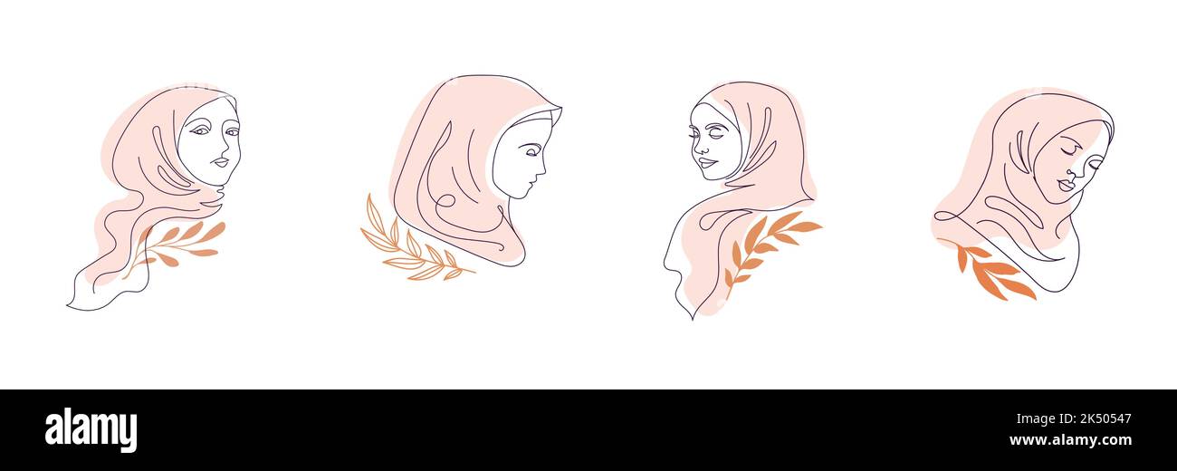 Femmes dans la collection hijab, le logo vectoriel et les modèles de conception de marque dans le style minimal, pour le centre de beauté, studio de mode, salon de coiffure et cosmétiques Illustration de Vecteur