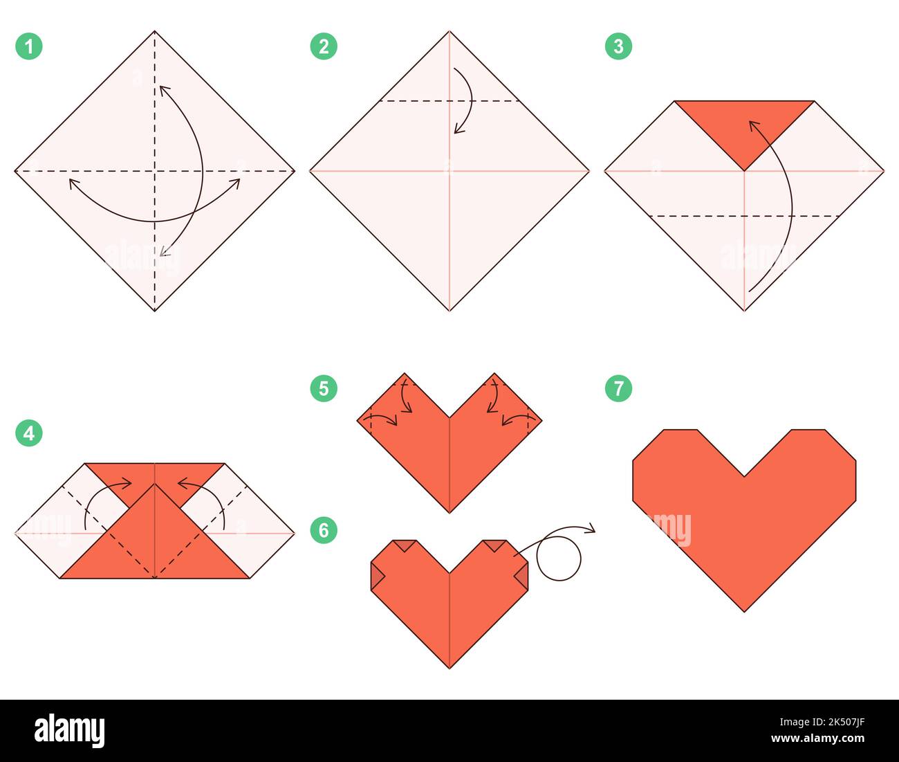 Tutoriel Origami. Jeu d'origami pour les enfants. Cœur. Illustration de Vecteur