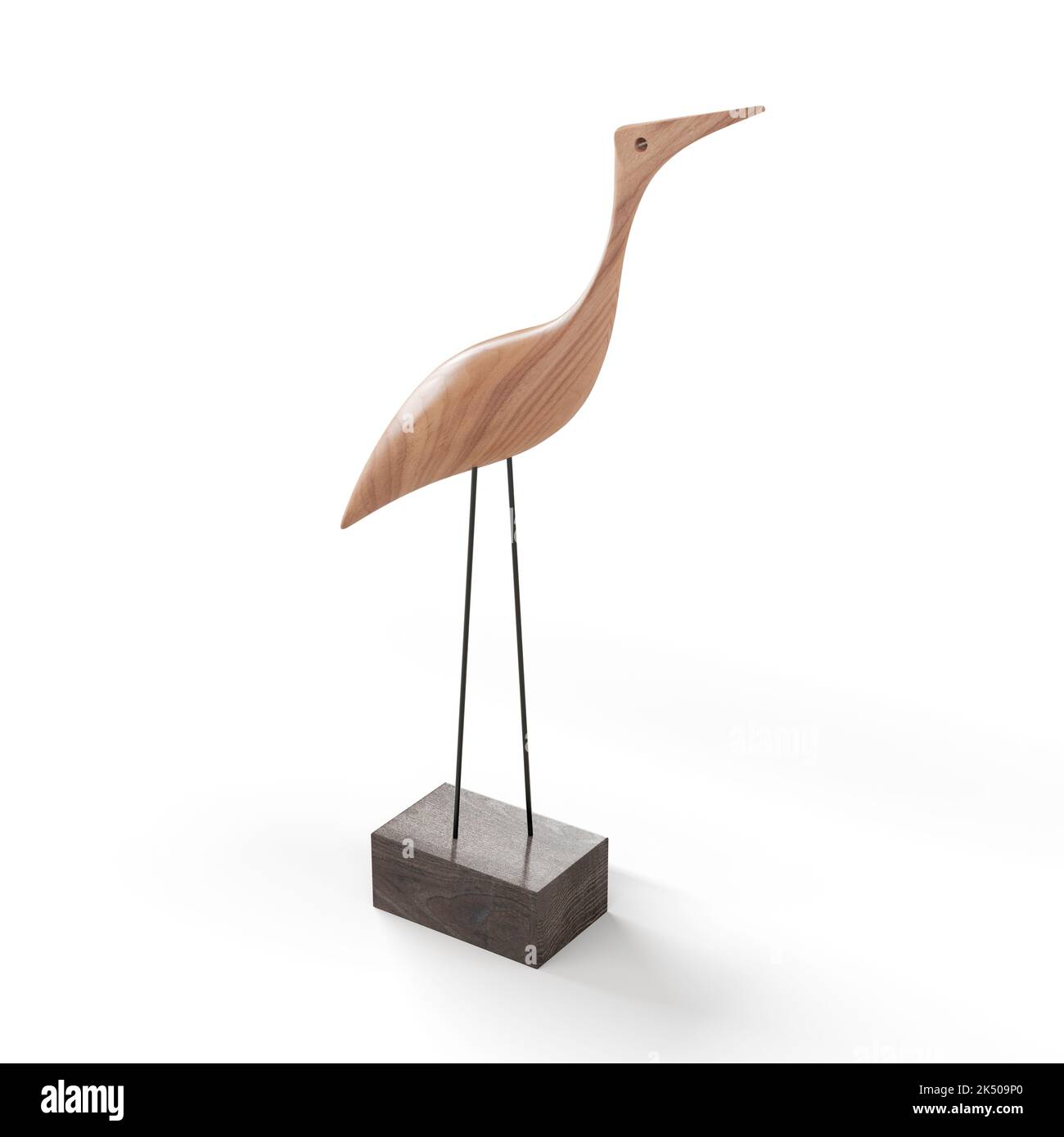 Un rendu en 3D d'une décoration d'oiseau en bois avec de longues pattes Banque D'Images