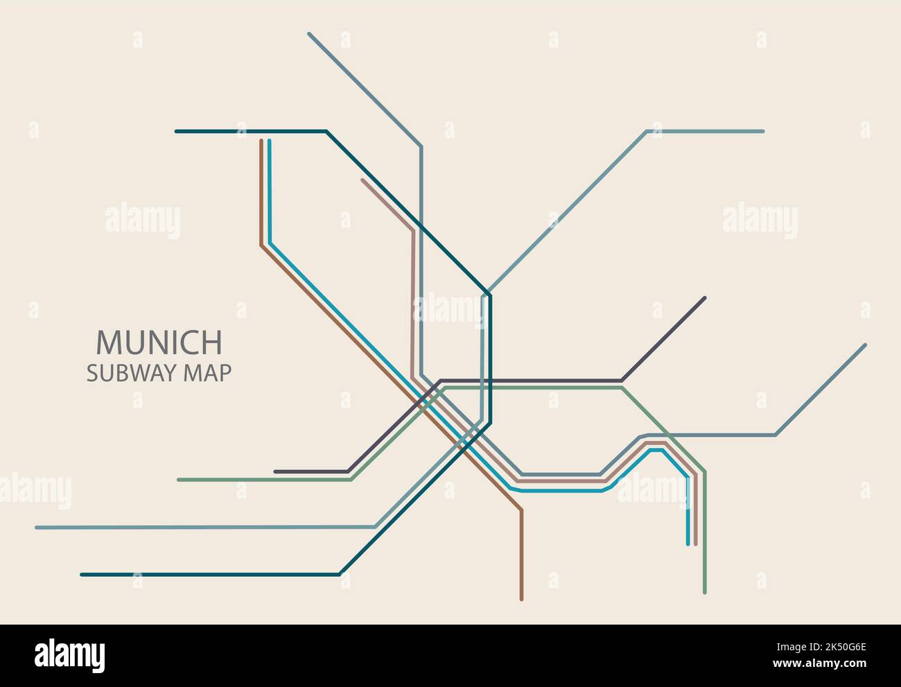 Carte vectorielle du métro de la ville de Munich en couleur Illustration de Vecteur