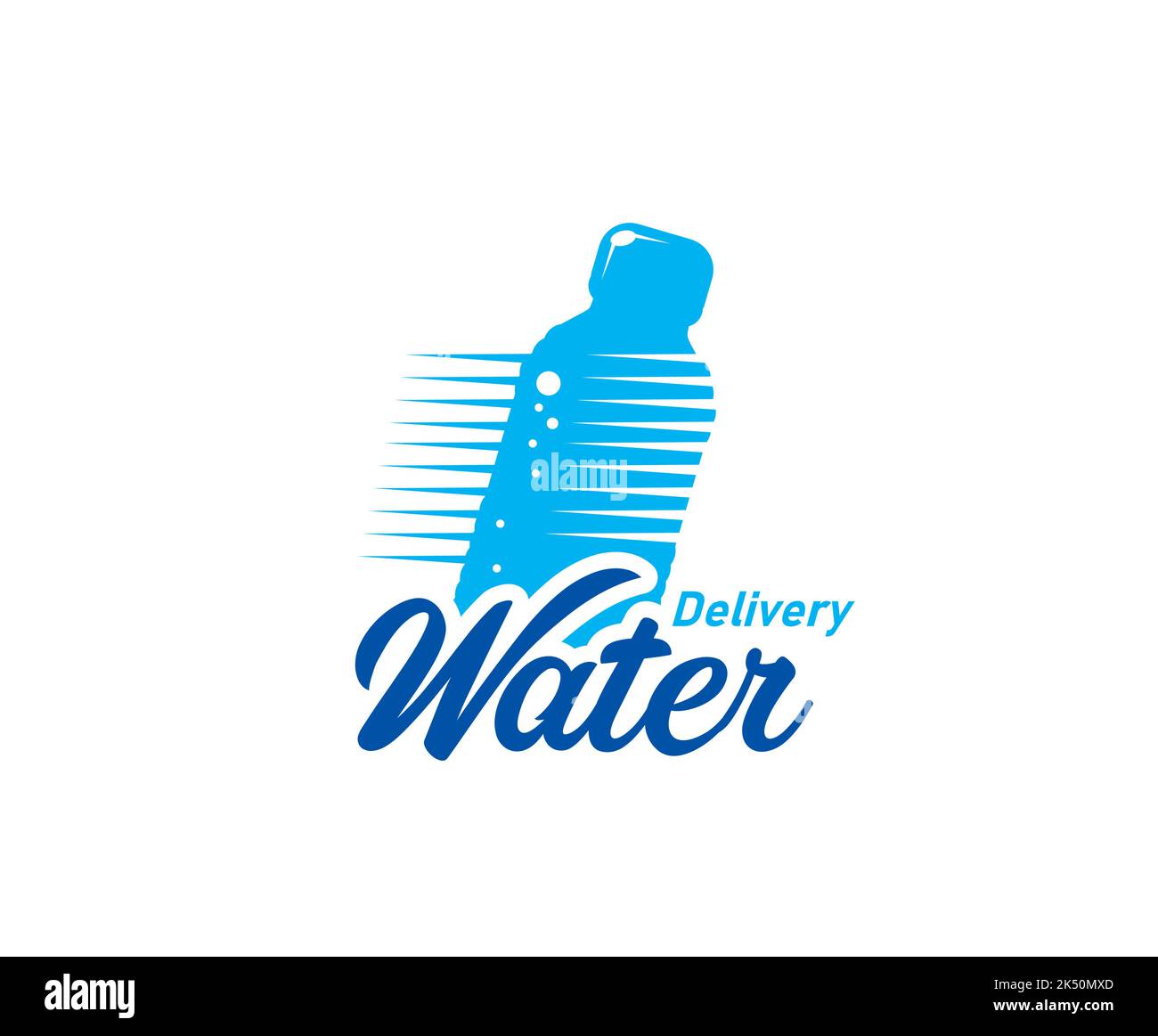 Icône de distribution d'eau. Affiche de distribution d'eau minérale propre, eau potable en bouteille propre symbole de service de livraison rapide ou emblème avec bouteille jetable en plastique rapide mobile Illustration de Vecteur