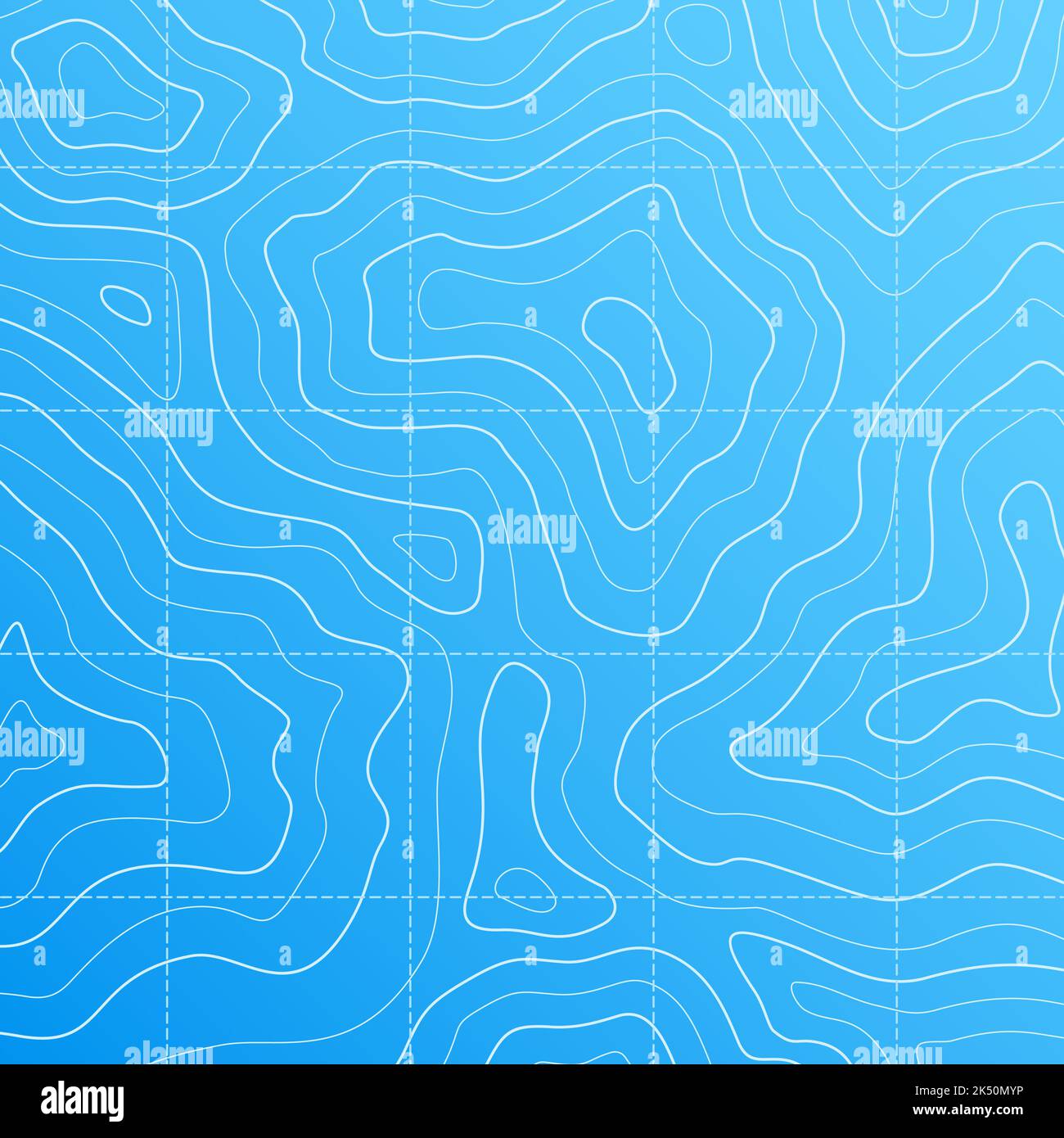 Carte topographique de la mer à contour linéaire sur fond bleu, topographie vectorielle de l'océan et du fond marin. Carte topographique abstraite avec paysage de relief inférieur, tracé de ligne de contour de profondeur et parcours de cours d'eau Illustration de Vecteur