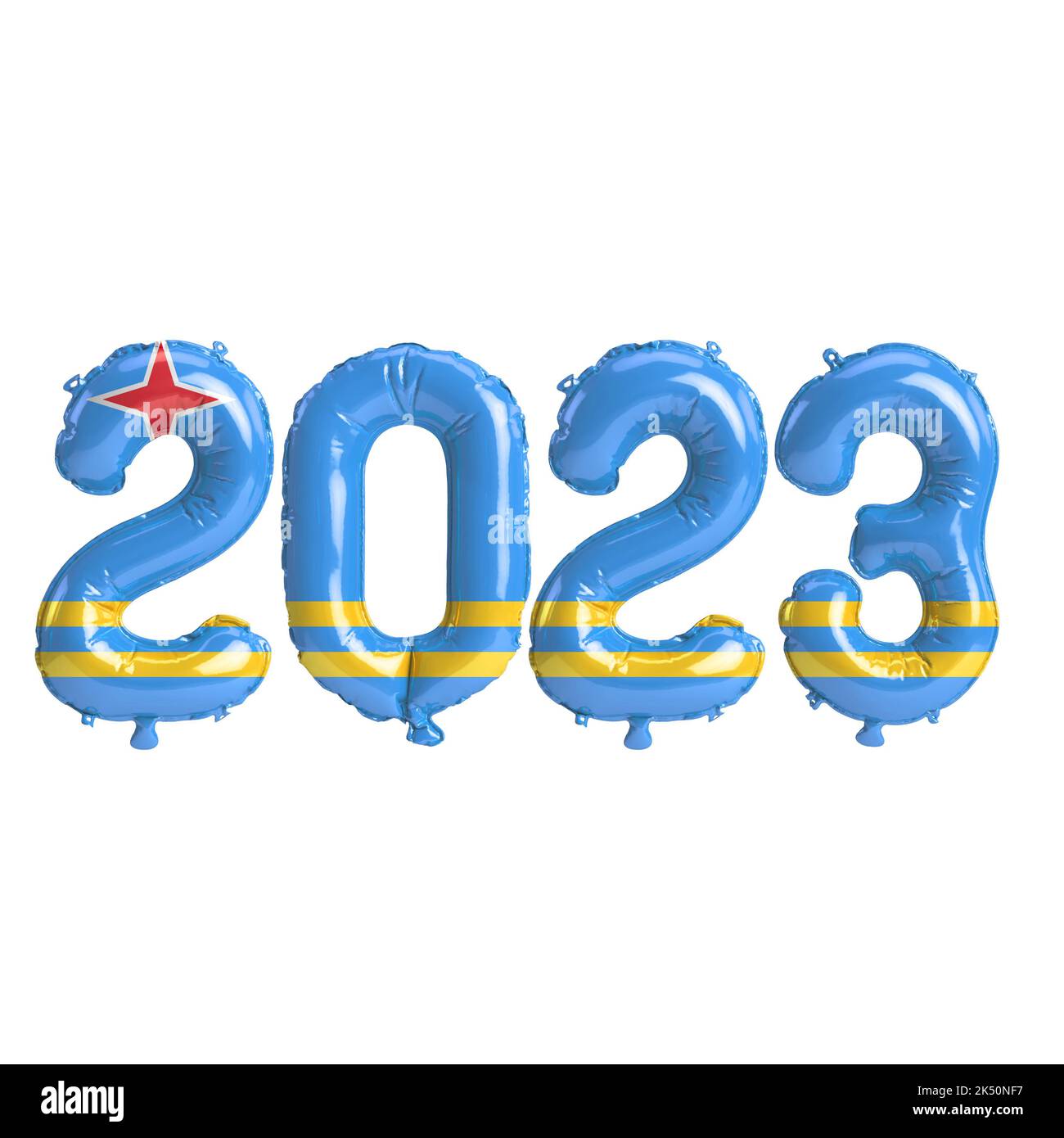 3D illustration de ballons de 2023 ans avec drapeau Aruba isolé sur fond blanc Banque D'Images