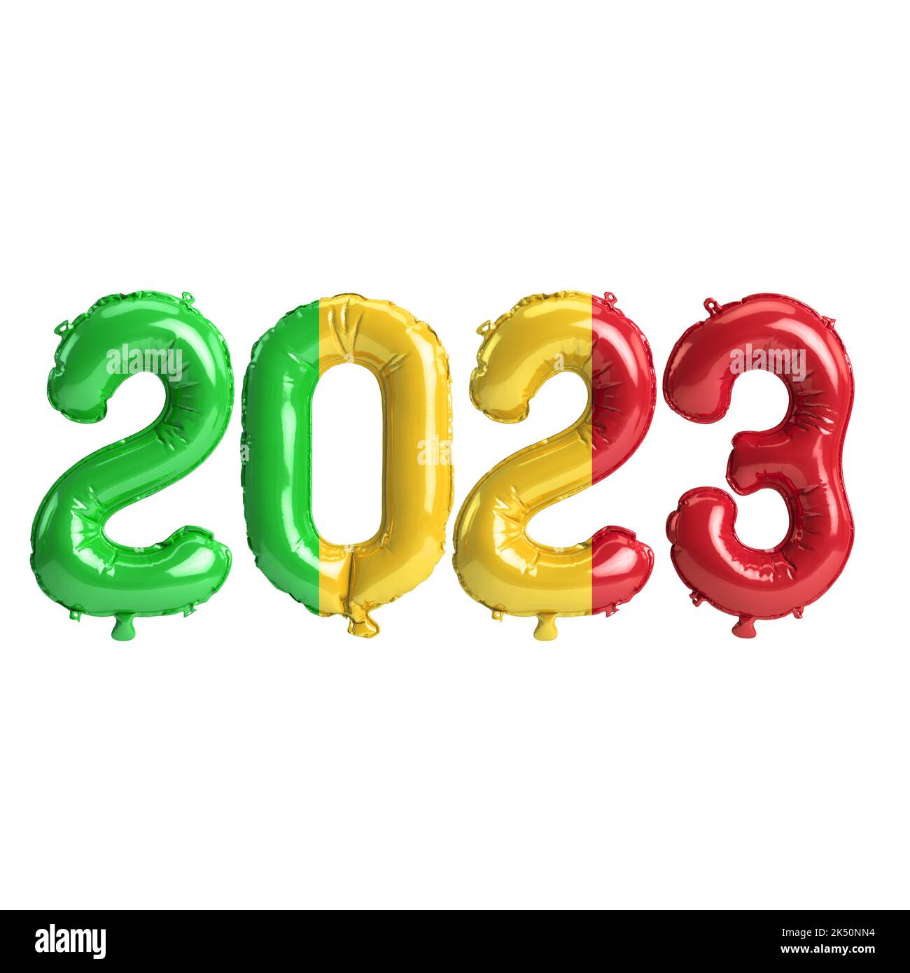 3D illustration de ballons de 2023 ans avec drapeau du Mali isolé sur fond blanc Banque D'Images