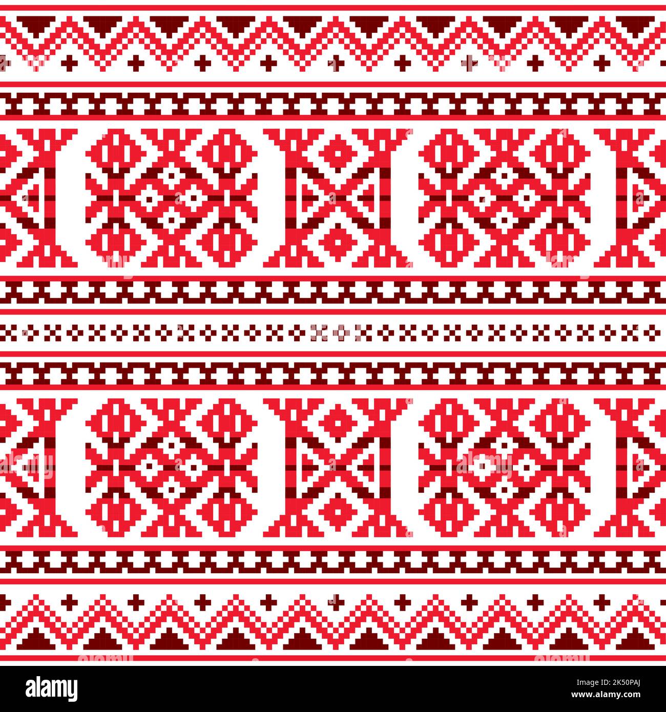 Sami folk art vectoriel sans couture, design rétro conçu comme un ornement traditionnel en point de croix de Laponie en rouge Illustration de Vecteur