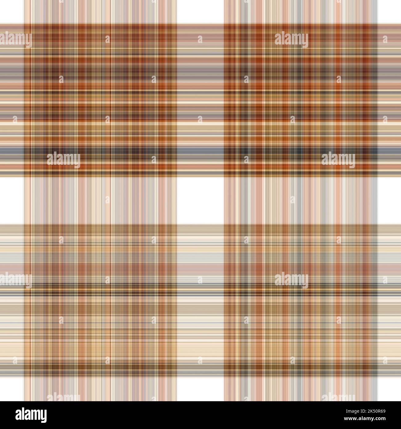 Tissu écossais blanc forêt à motif sans couture. Motif écossais de forêt automnale ton sur ton avec texture organique. Arrière-plan de bande orange pour papier peint rugueux. Banque D'Images