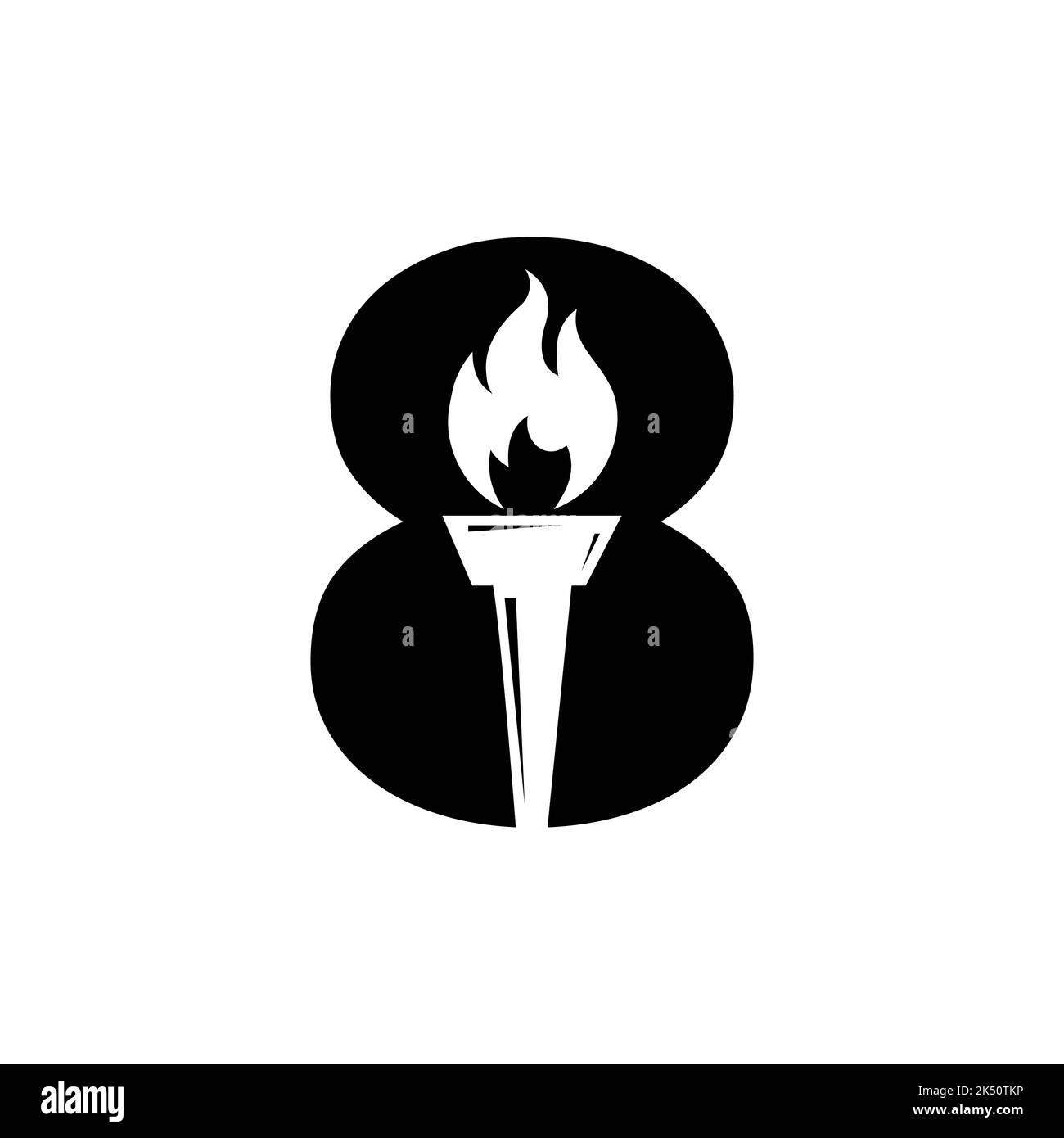Lettre initiale 8 concept de torche incendie avec symbole vectoriel d'icône de feu et de torche Illustration de Vecteur