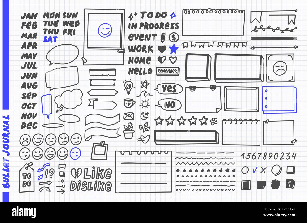 Illustration vectorielle éléments mignons dessinés à la main pour planificateur, journal, bloc-notes, illustration vectorielle papier. Isolé sur blanc Illustration de Vecteur