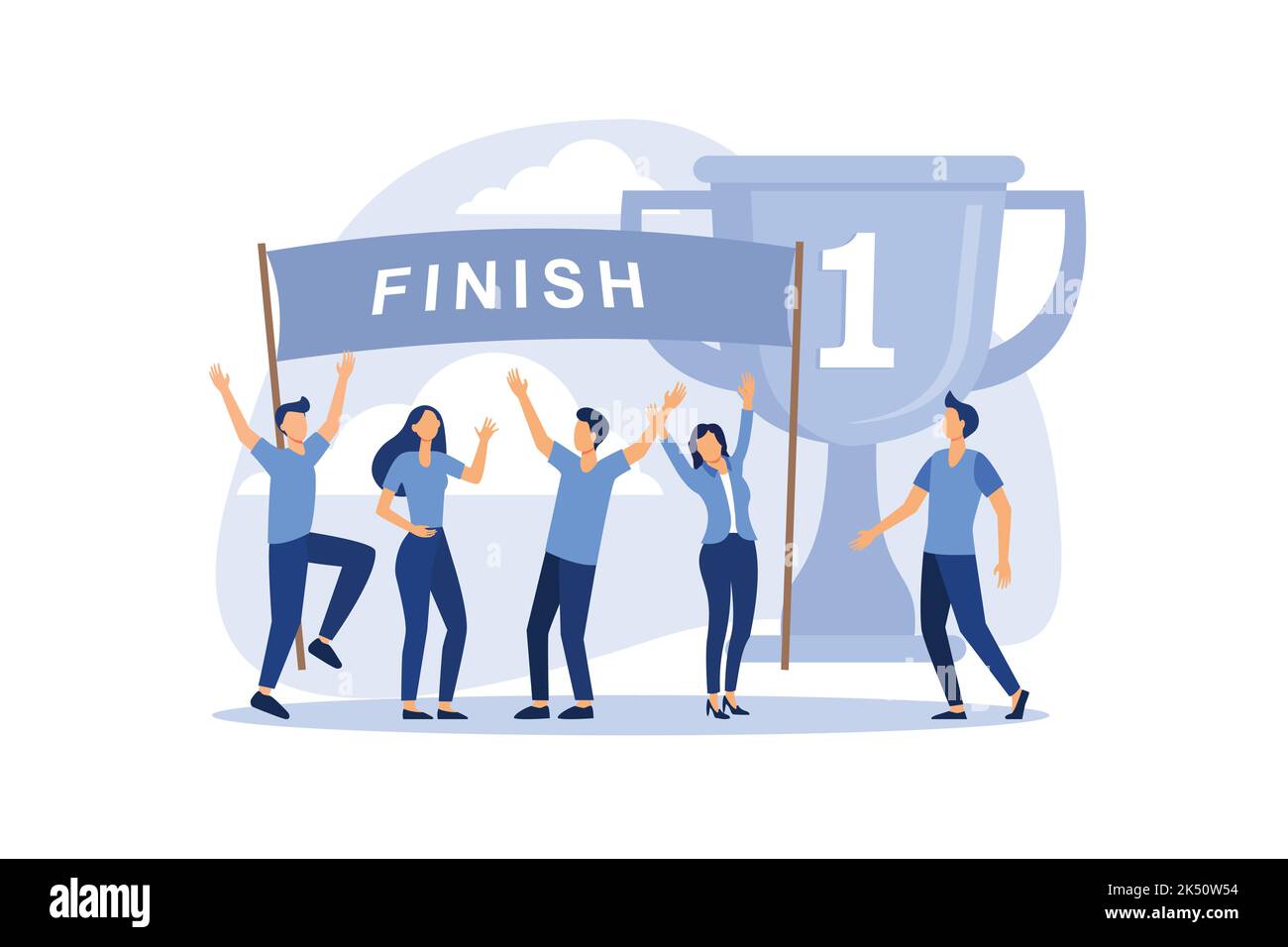 concept de succès, atteindre l'objectif, arriver d'abord à la ligne d'arrivée, prendre les positions de leadership, célébrer la victoire, la première place avec le meda Illustration de Vecteur