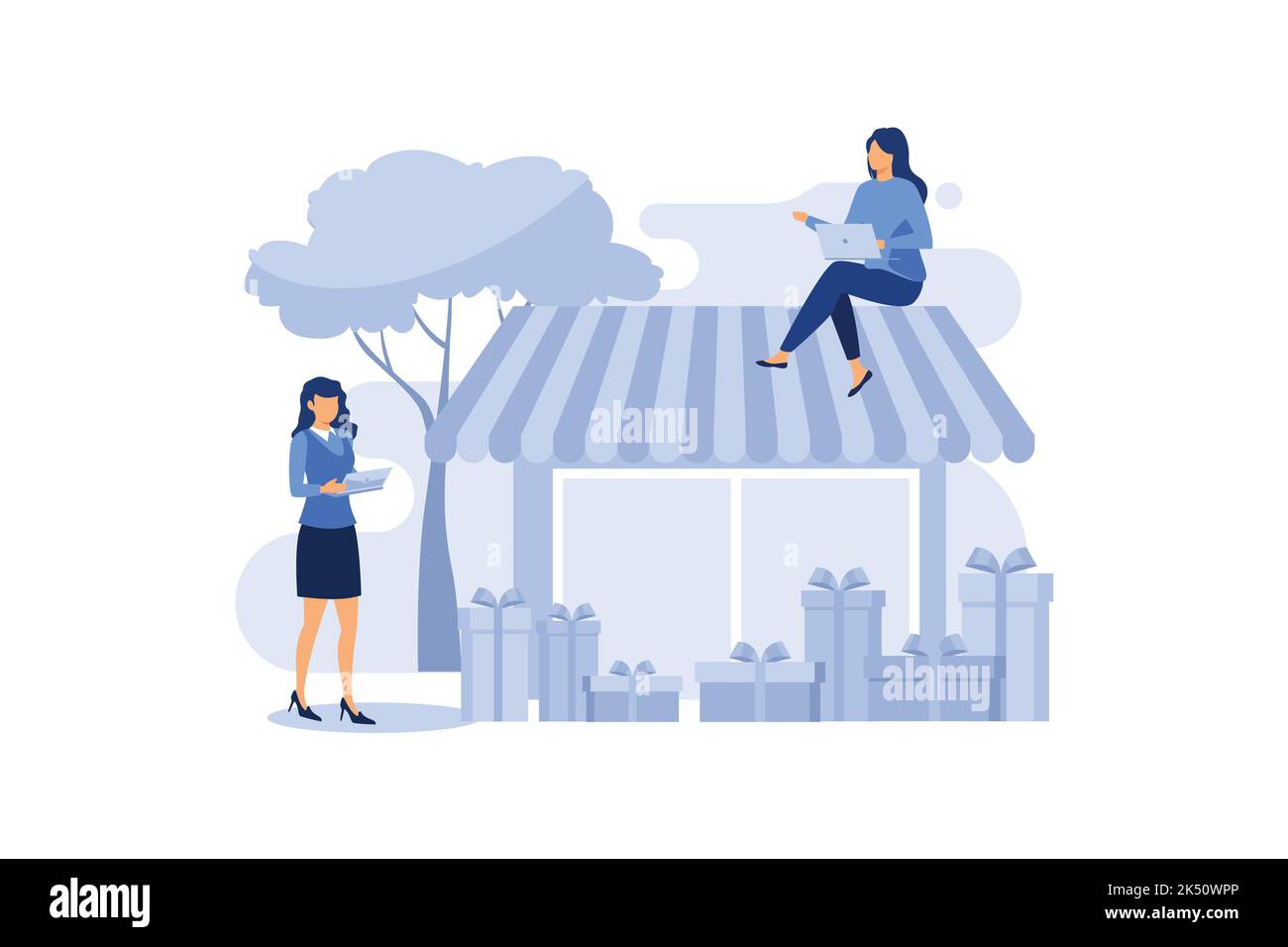 divers magasins, rabais, achat de biens et cadeaux, investir dans l'immobilier, shopping concept illustration de vecteur plat Illustration de Vecteur