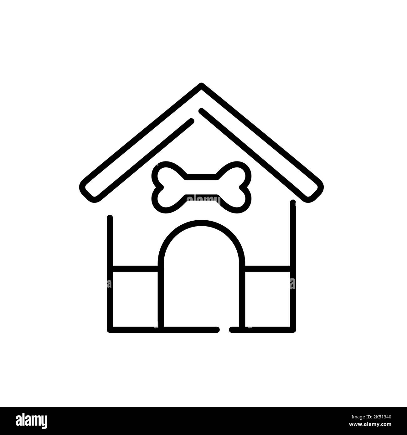 Maison pour animaux mignonne. Cabine pour chiens avec une entrée en os. Pixel Perfect, icône de contour modifiable Illustration de Vecteur