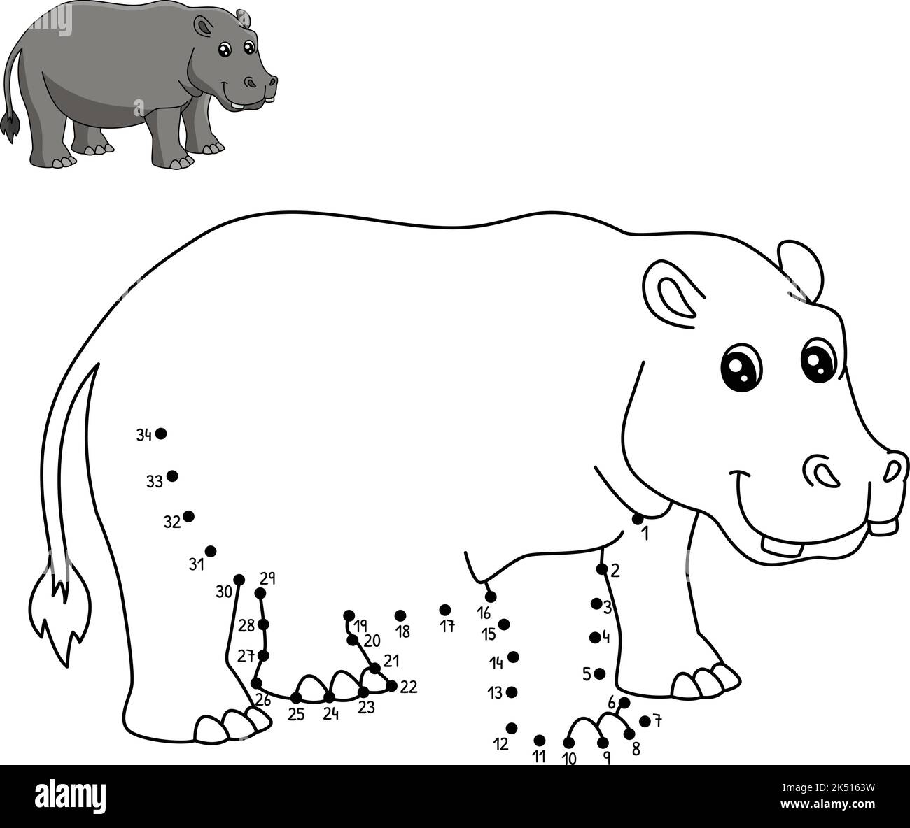 Page de coloriage isolée point à point Hippopotamus Illustration de Vecteur