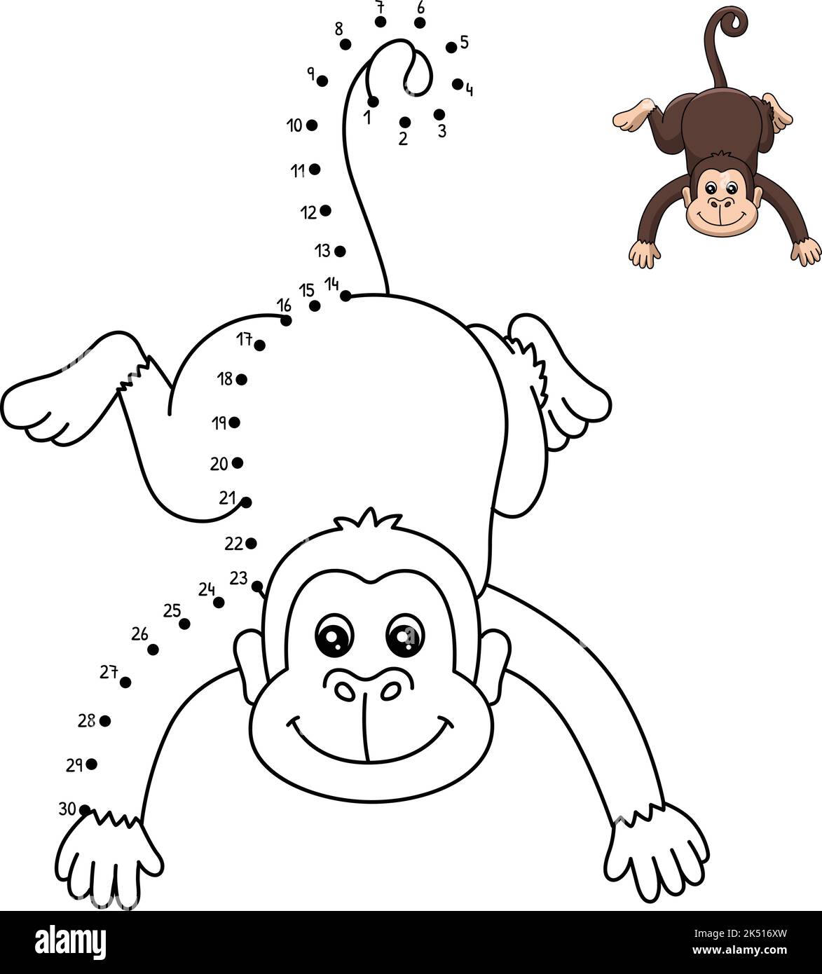Page de coloriage isolé de singe point à point pour enfants Illustration de Vecteur