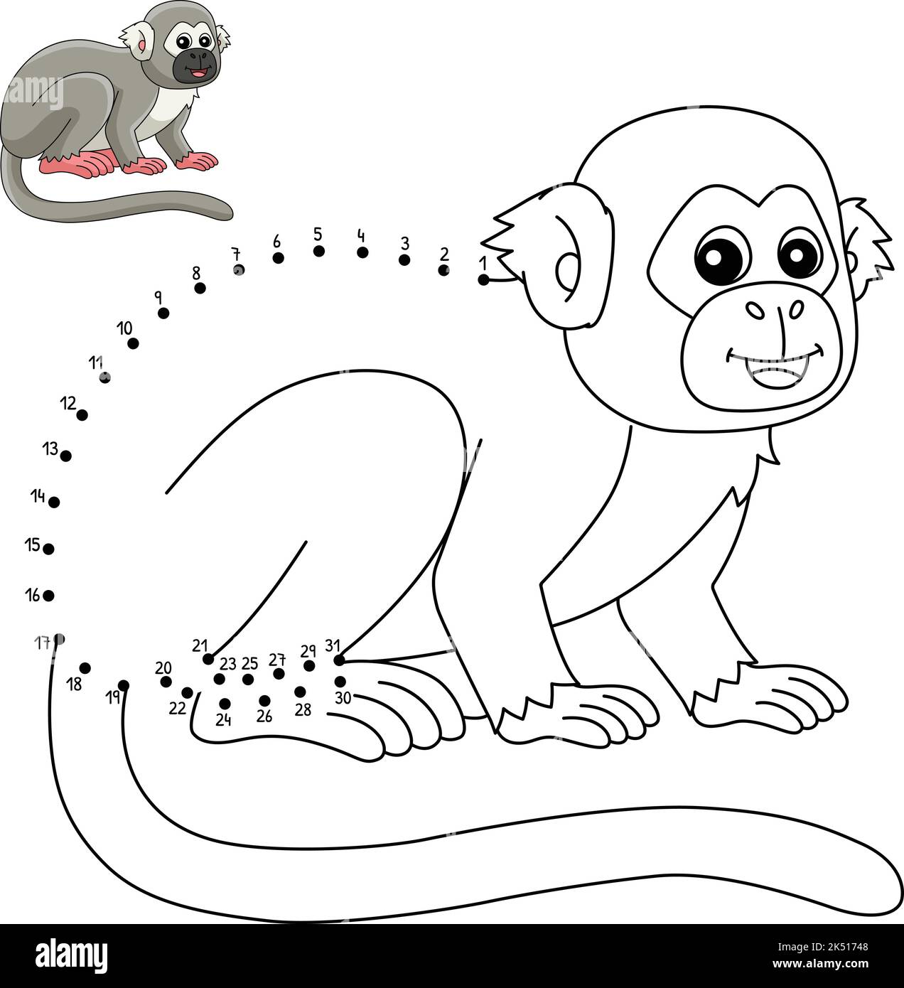 Squirrel Monkey point à point coloration isolée Illustration de Vecteur