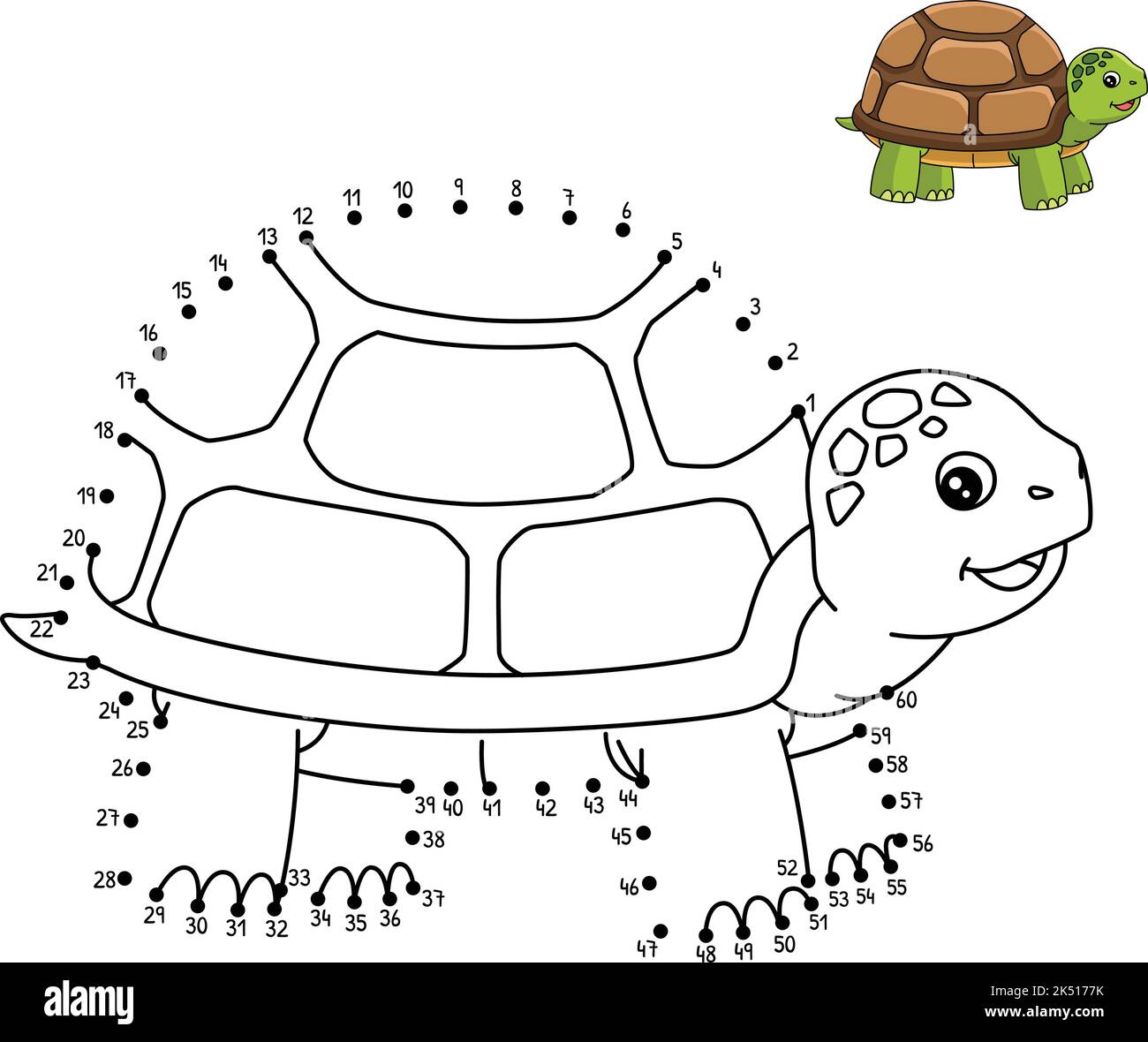 Page de coloriage isolée de tortue point à point pour enfants Illustration de Vecteur