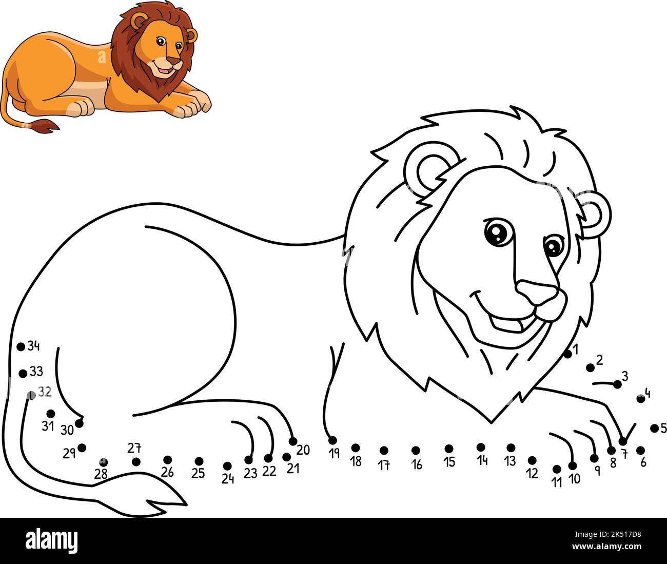 Page de coloriage isolée à motif lion point à point pour enfants Illustration de Vecteur