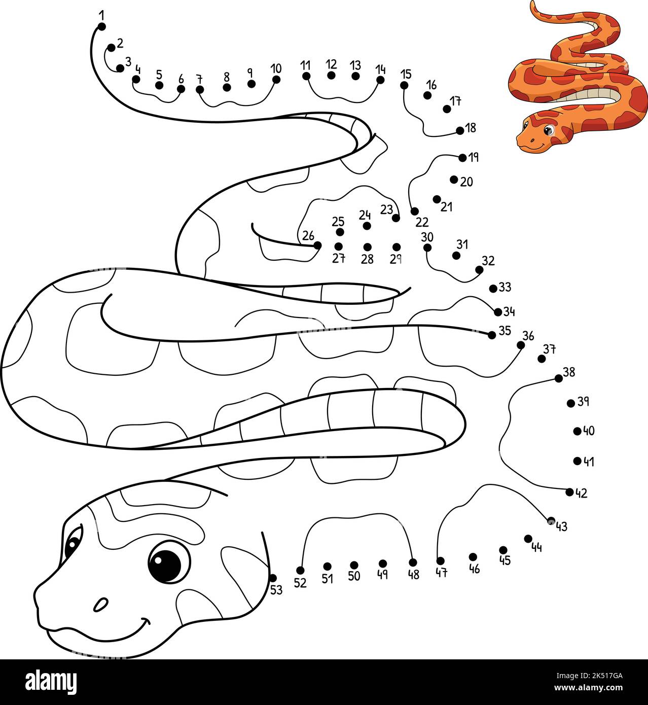 Page de coloriage isolé Snake de maïs point à point Illustration de Vecteur