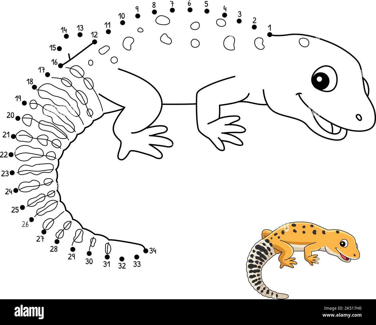 Page de coloriage isolée Gecko léopard point à point Illustration de Vecteur