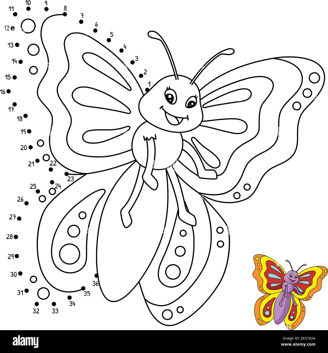 Page de coloriage isolée papillon point à point Illustration de Vecteur