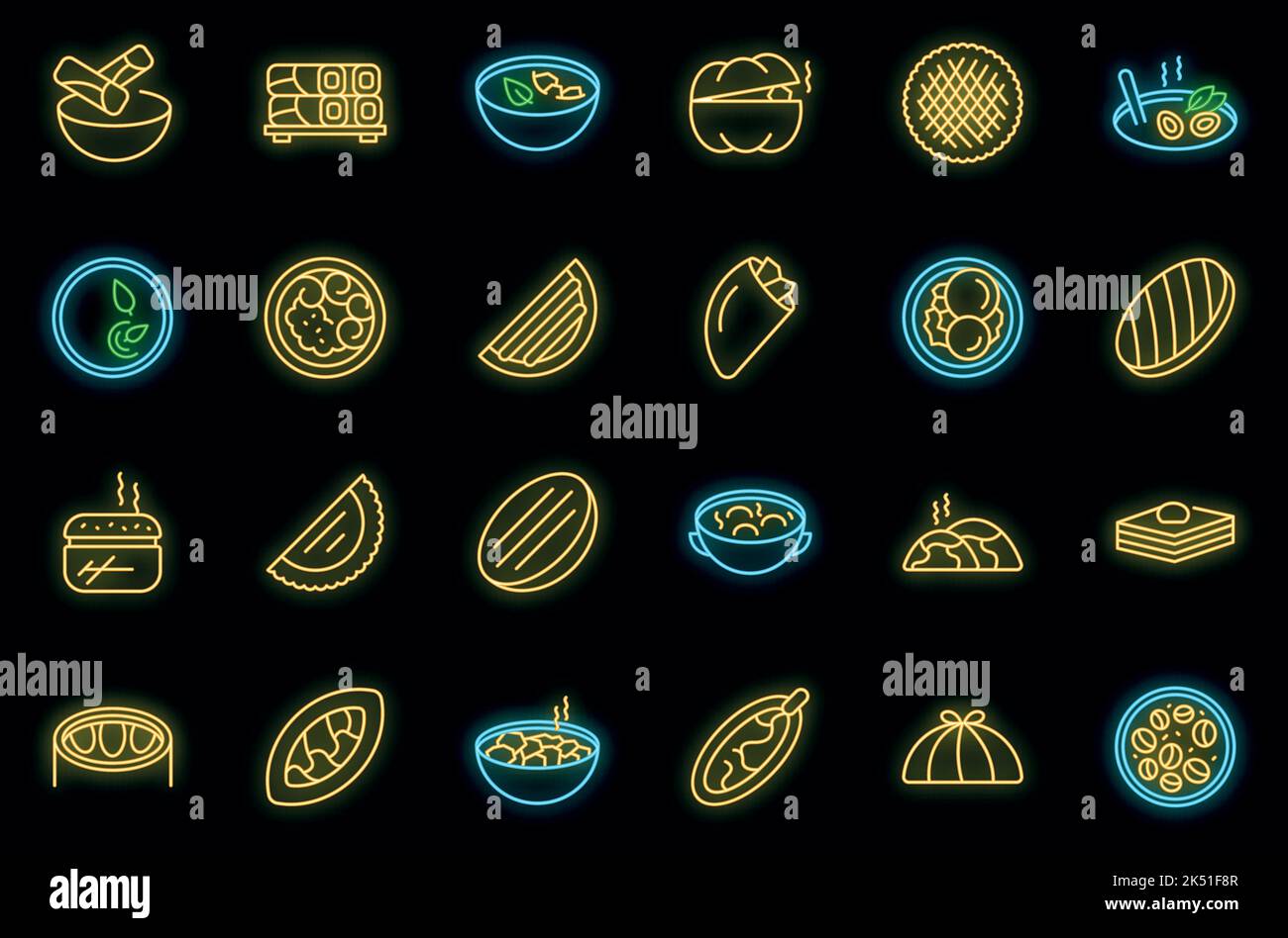 Azerbaïdjan icônes de la cuisine définir le vecteur de contour. Culture de la baklava. Néons vecteur d'aliments frais Illustration de Vecteur