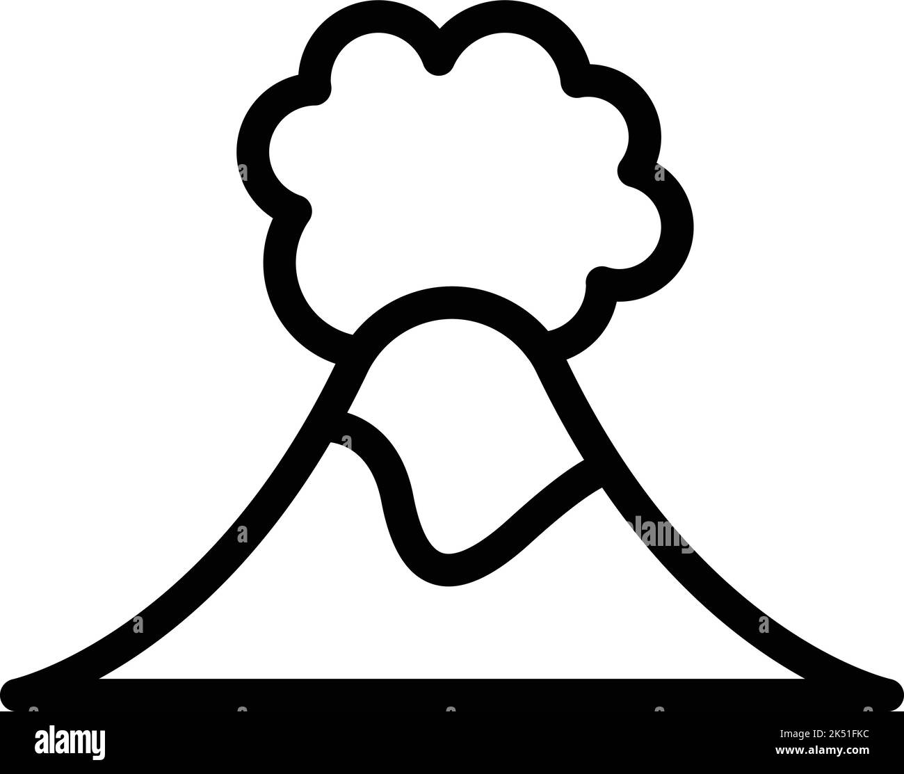 Vecteur de contour de l'icône du volcan tremblement de terre. Feu de lave. Cratère de montagne Illustration de Vecteur
