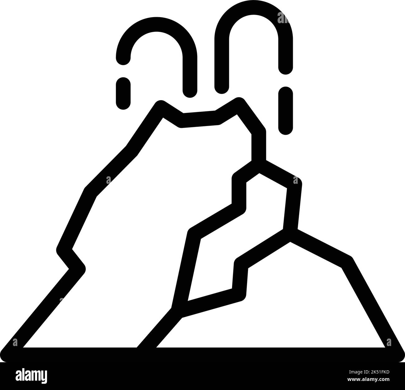 Vecteur de contour de l'icône du cratère de terre. Lave-feu. Volcan de montagne Illustration de Vecteur