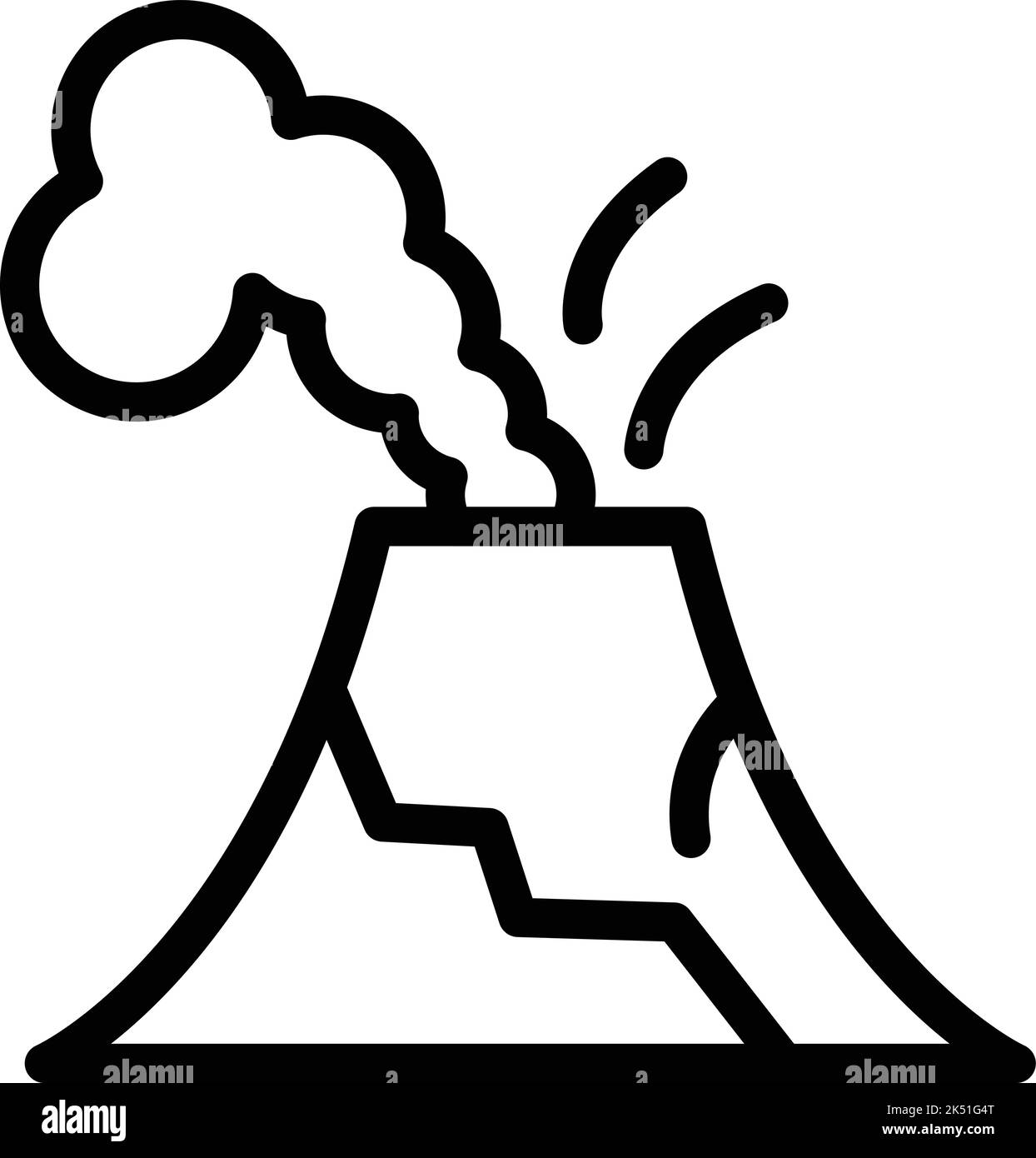 Vecteur de contour de l'icône d'éruption de volcan de pluie. Paysage magma. Explosion Vulcano Illustration de Vecteur