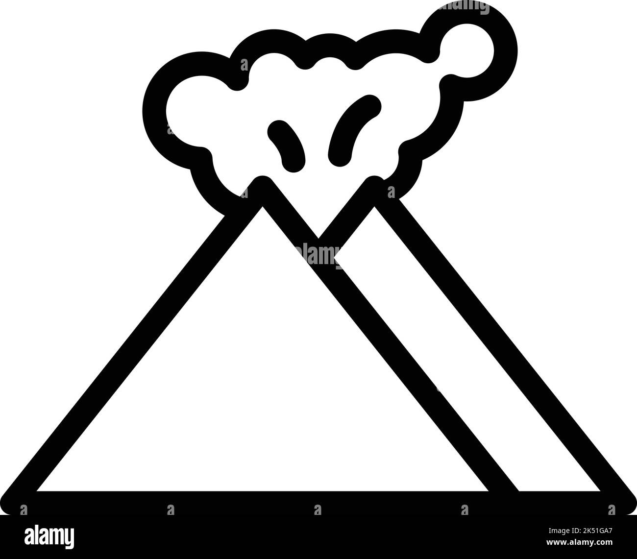 Paysage volcan icône vecteur de contour. Magma lave. Cratère Vulcano Illustration de Vecteur