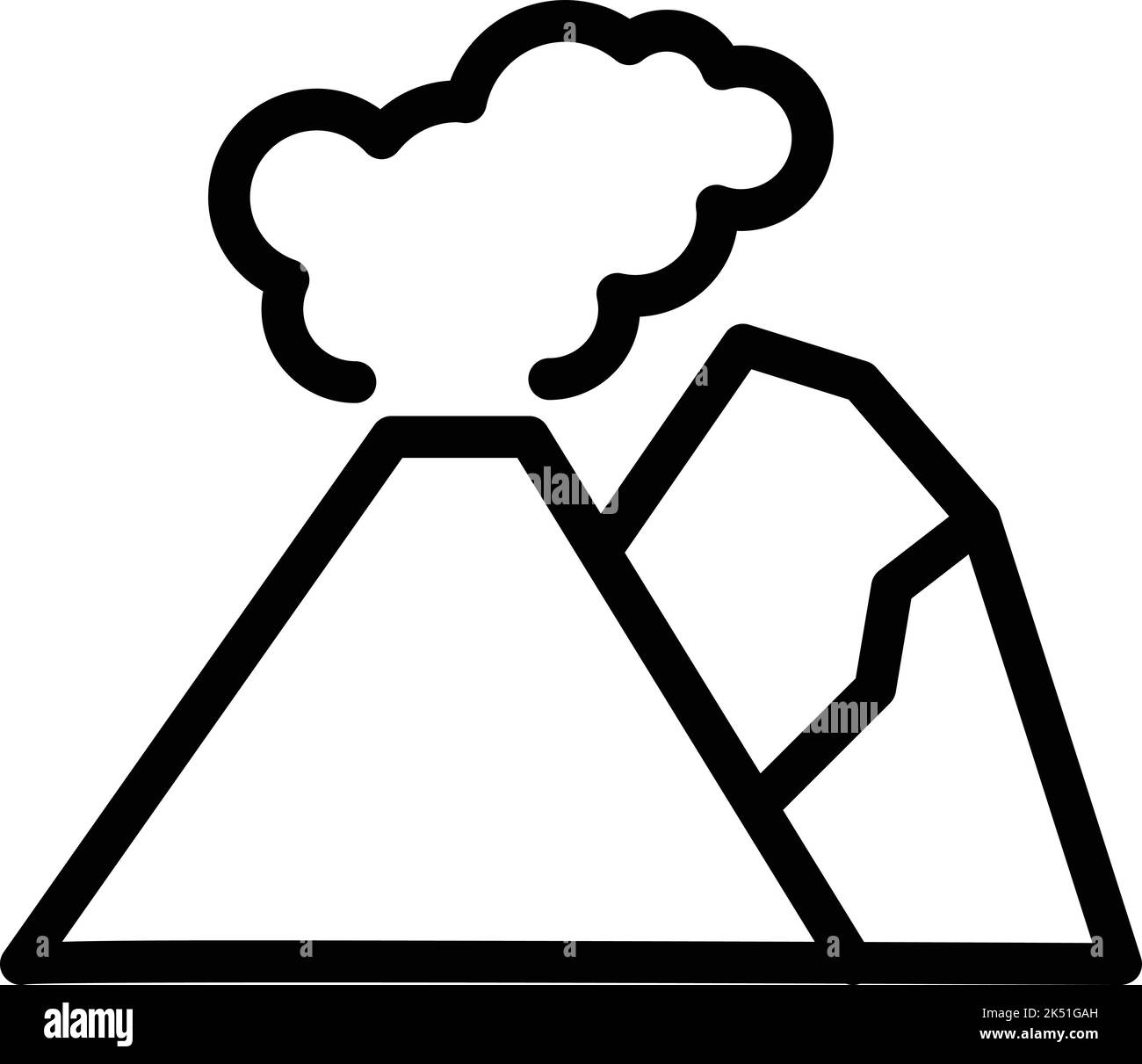 Vecteur de contour d'icône de volcan de fumée. Cratère vulcano. Lave volcanique Illustration de Vecteur