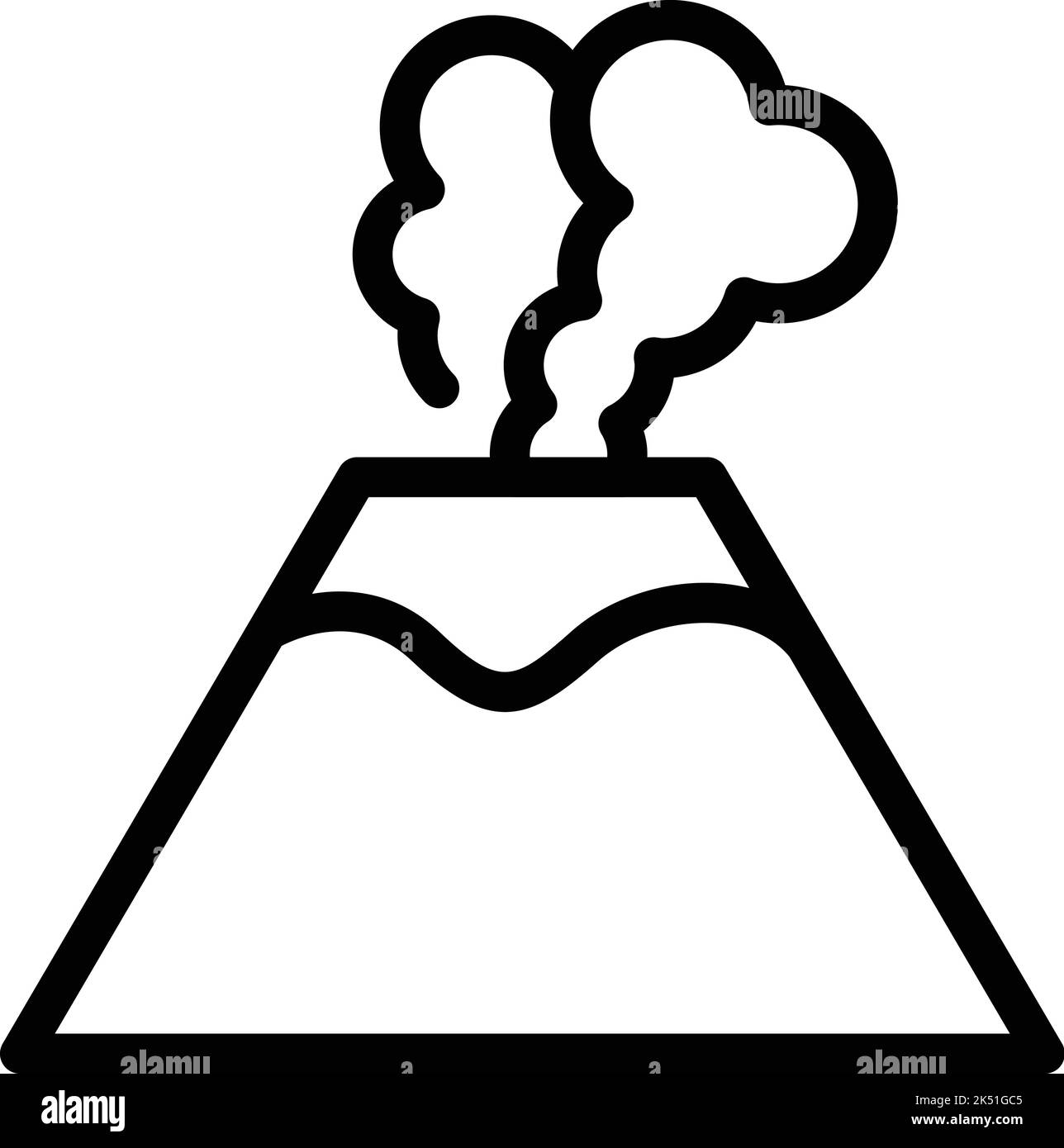 Vecteur de contour d'icône de volcan de pierre. Éruption volcanique. Feu de lave Illustration de Vecteur