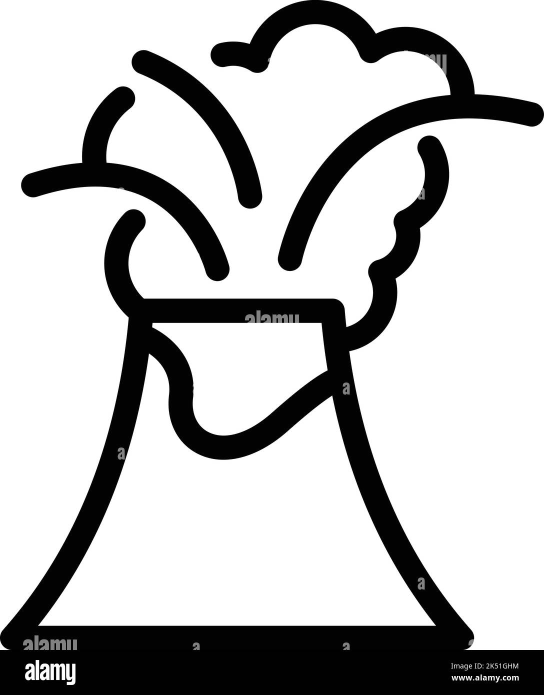 Vecteur de contour d'icône de volcan sauvage. Lave volcanique. Cratère en croix Illustration de Vecteur