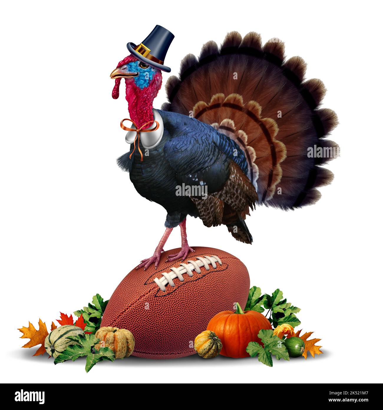 Le football de Thanksgiving et le ballon de sport d'automne comme un sport américain pendant la saison d'automne ou un but de terrain et toucher sur un terrain avec Halloween Banque D'Images
