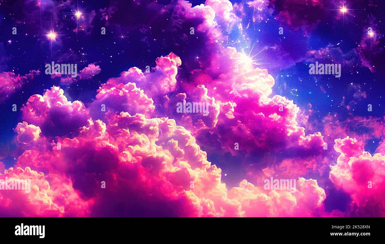 Une illustration d'une galaxie gélique rose divine trouble Banque D'Images