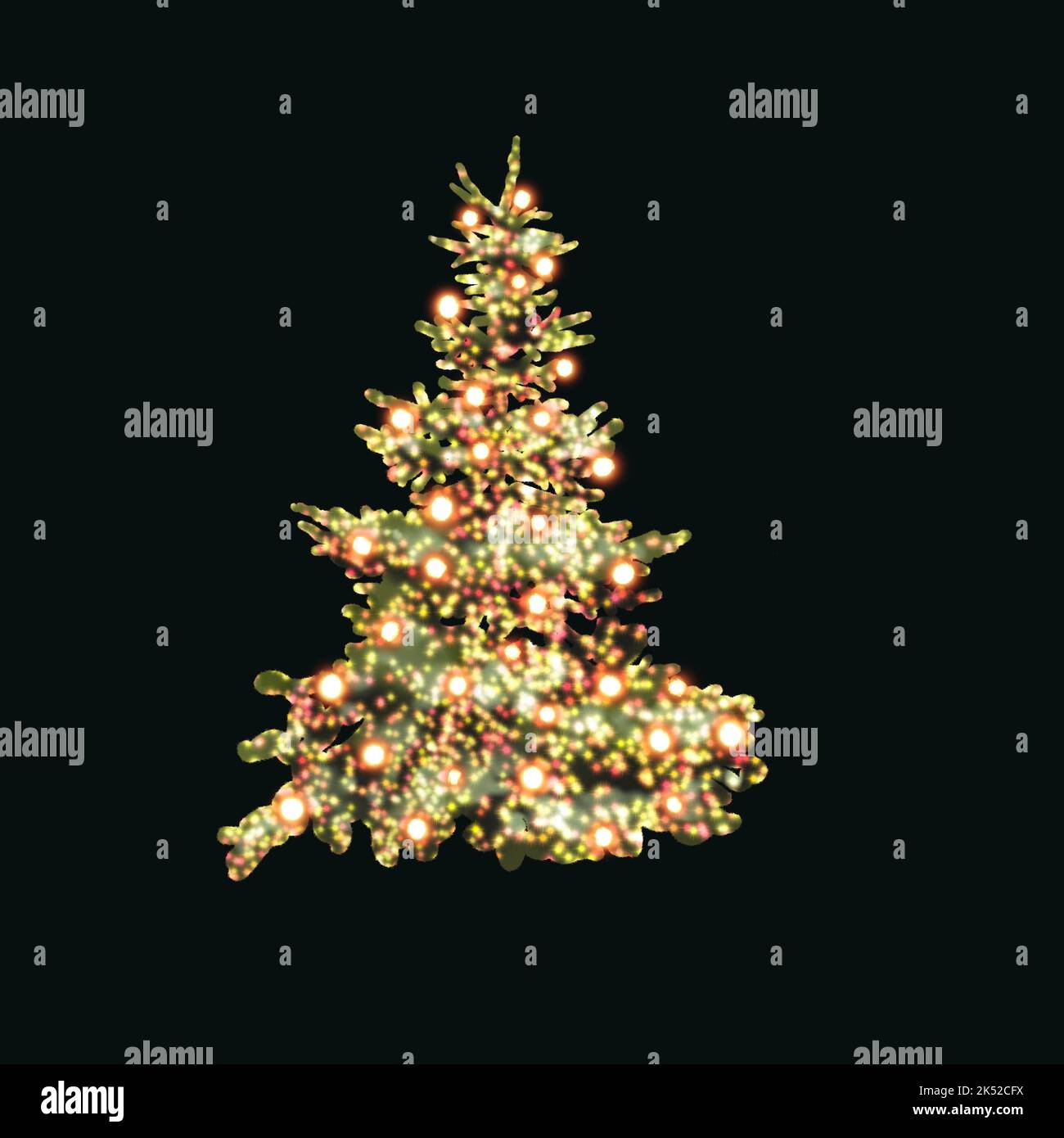 Sapin de Noël avec lumières et décorations. Illustration aquarelle réaliste. Banque D'Images